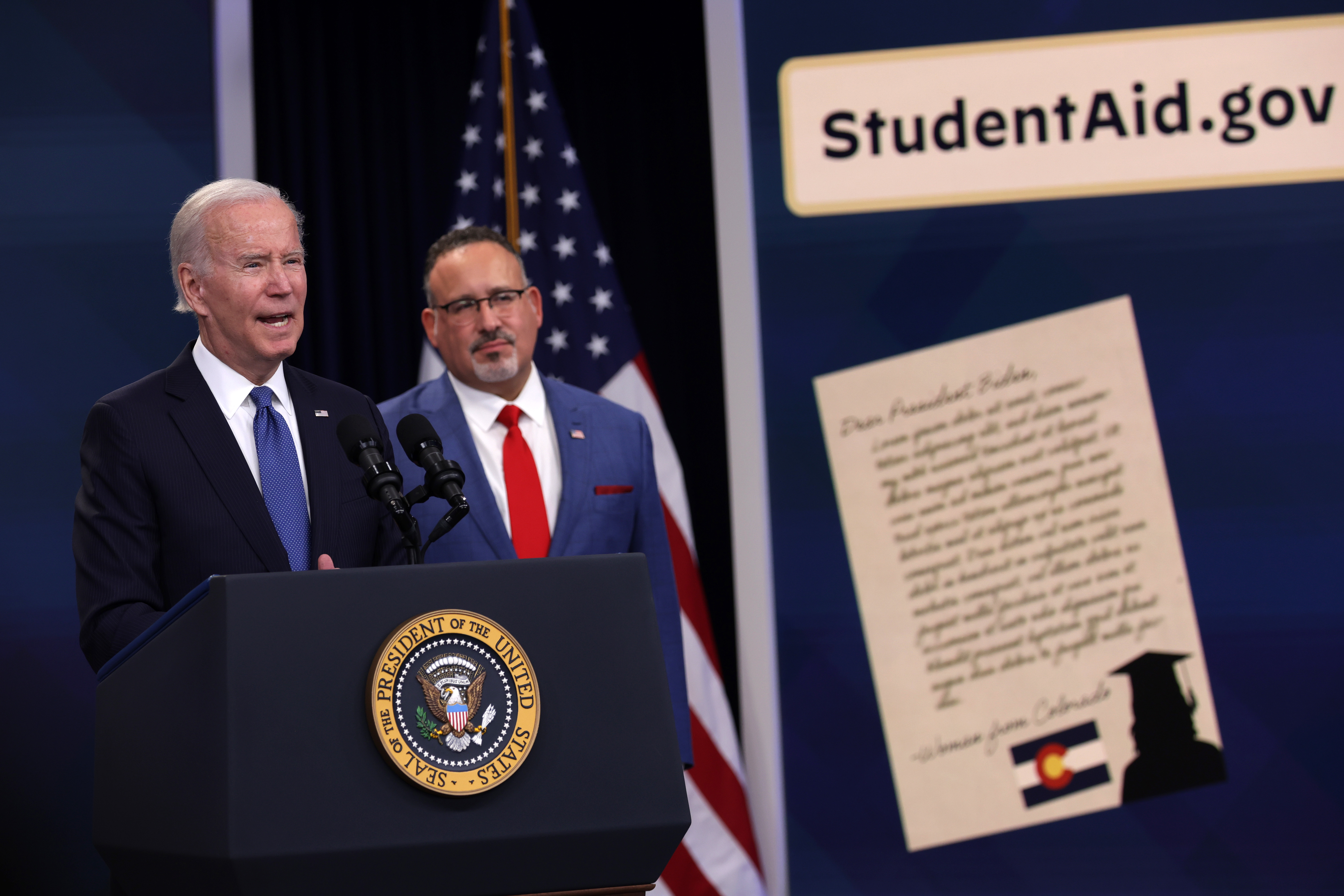 Biden Urged to Cancel Student Debt During Super Bowl at SoFi Stadium