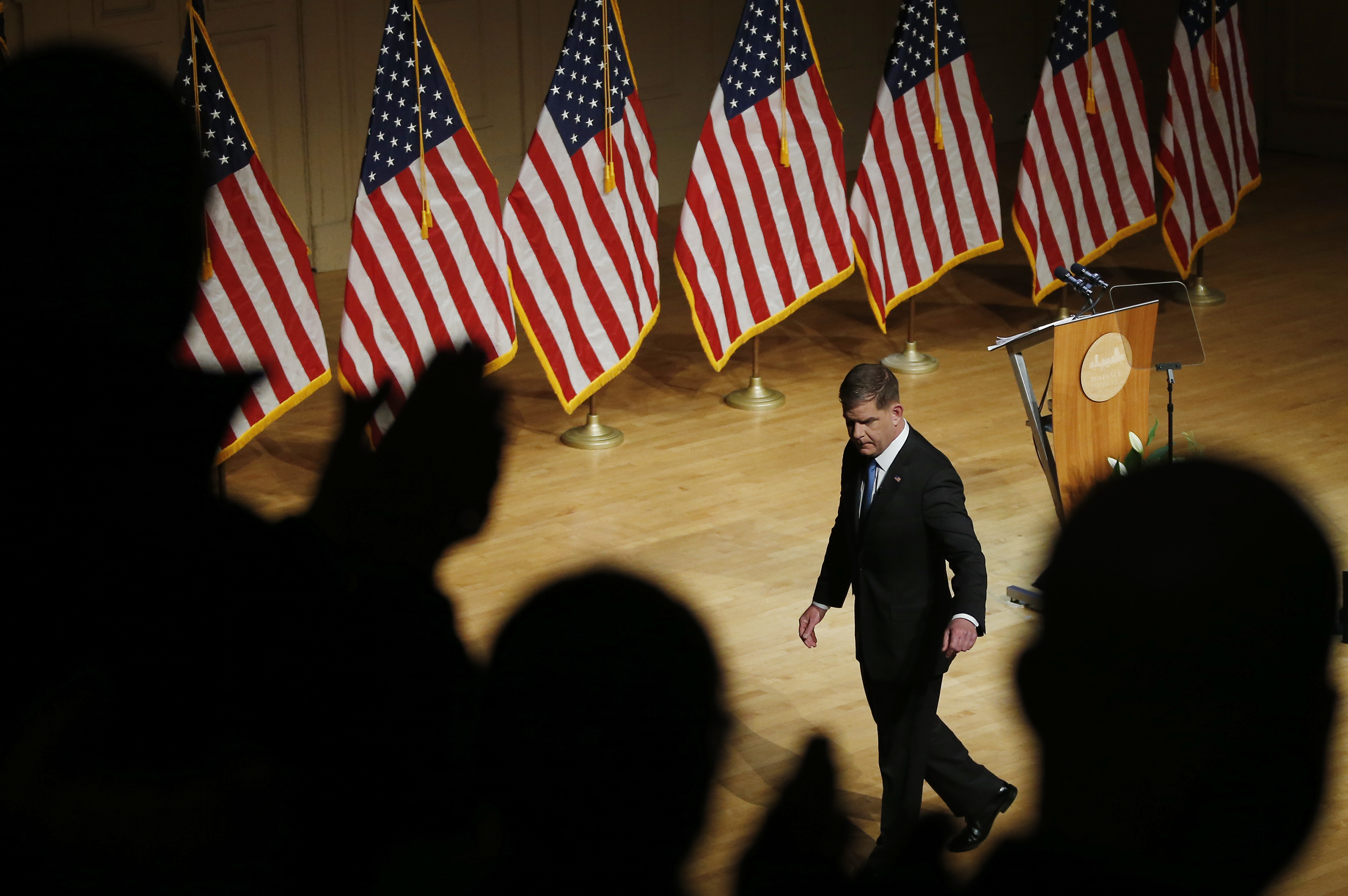 Mayor Martin J. Walsh walked off the stage to a standing ovation after delivering his annual State of the City address at Symphony Hall on January 7.