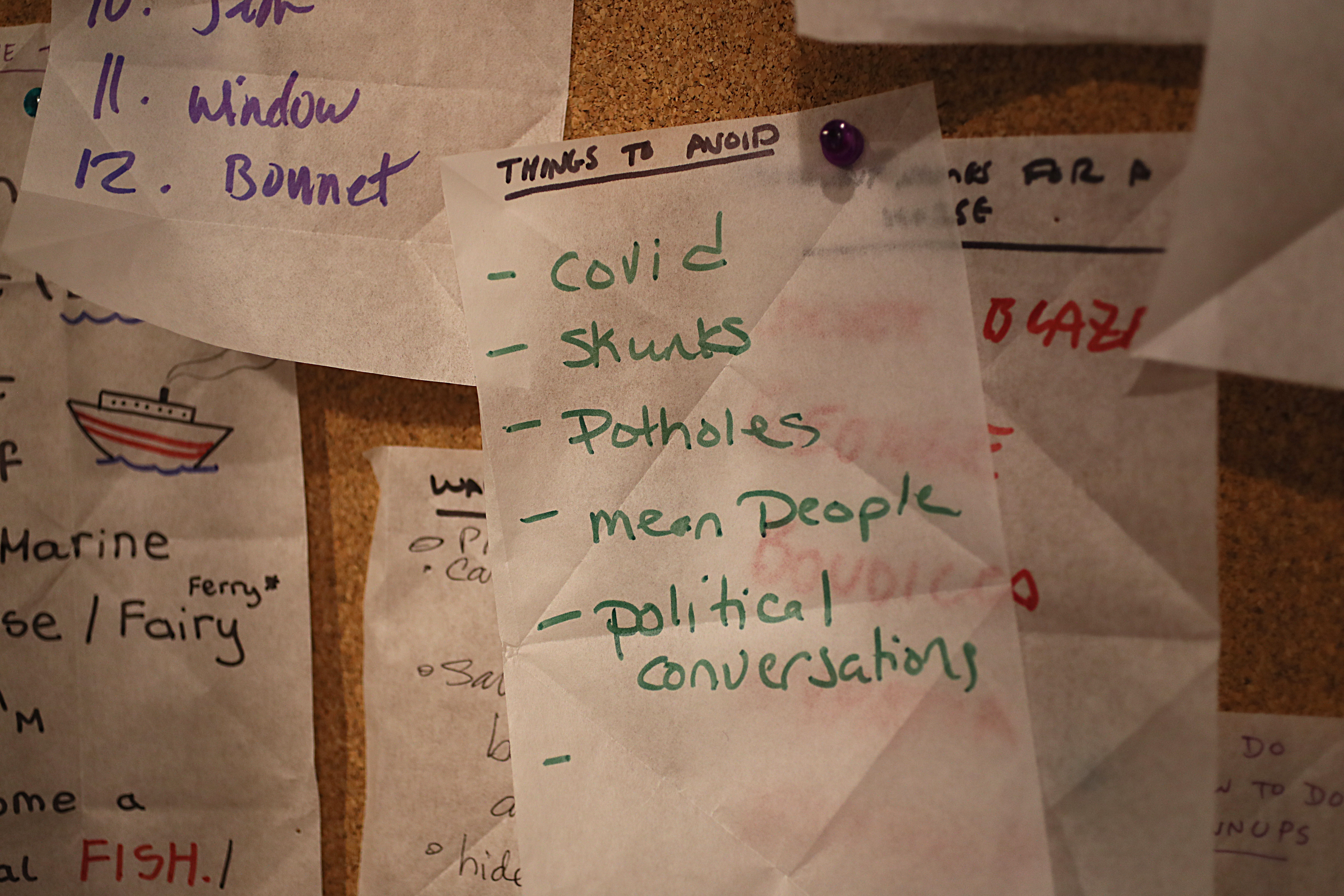 Lists in response to various prompts left by guests at the Museum of Everyday Life.