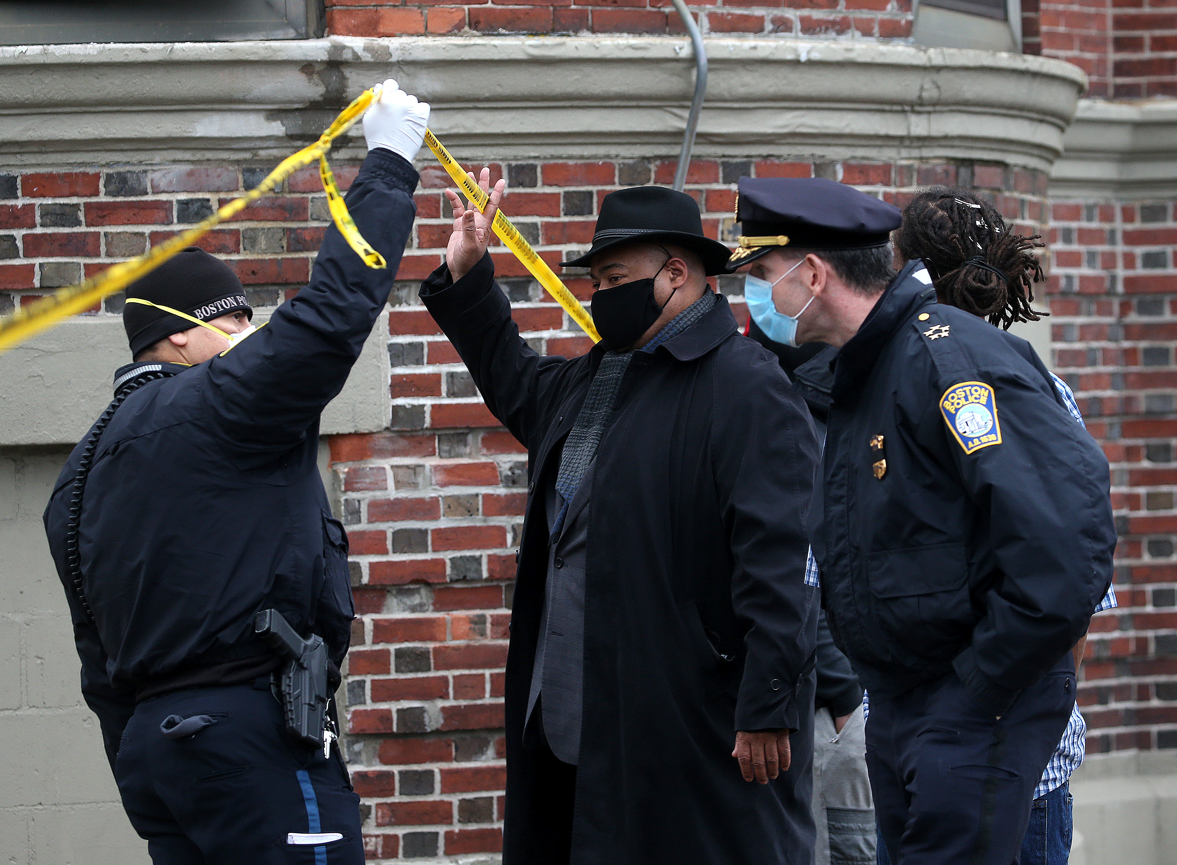 Police Commissioner William Gross arrived on the scene as Boston police investigated a reported child shot at 21 Nazing Court near the intersection with Blue Hill Ave. in April.