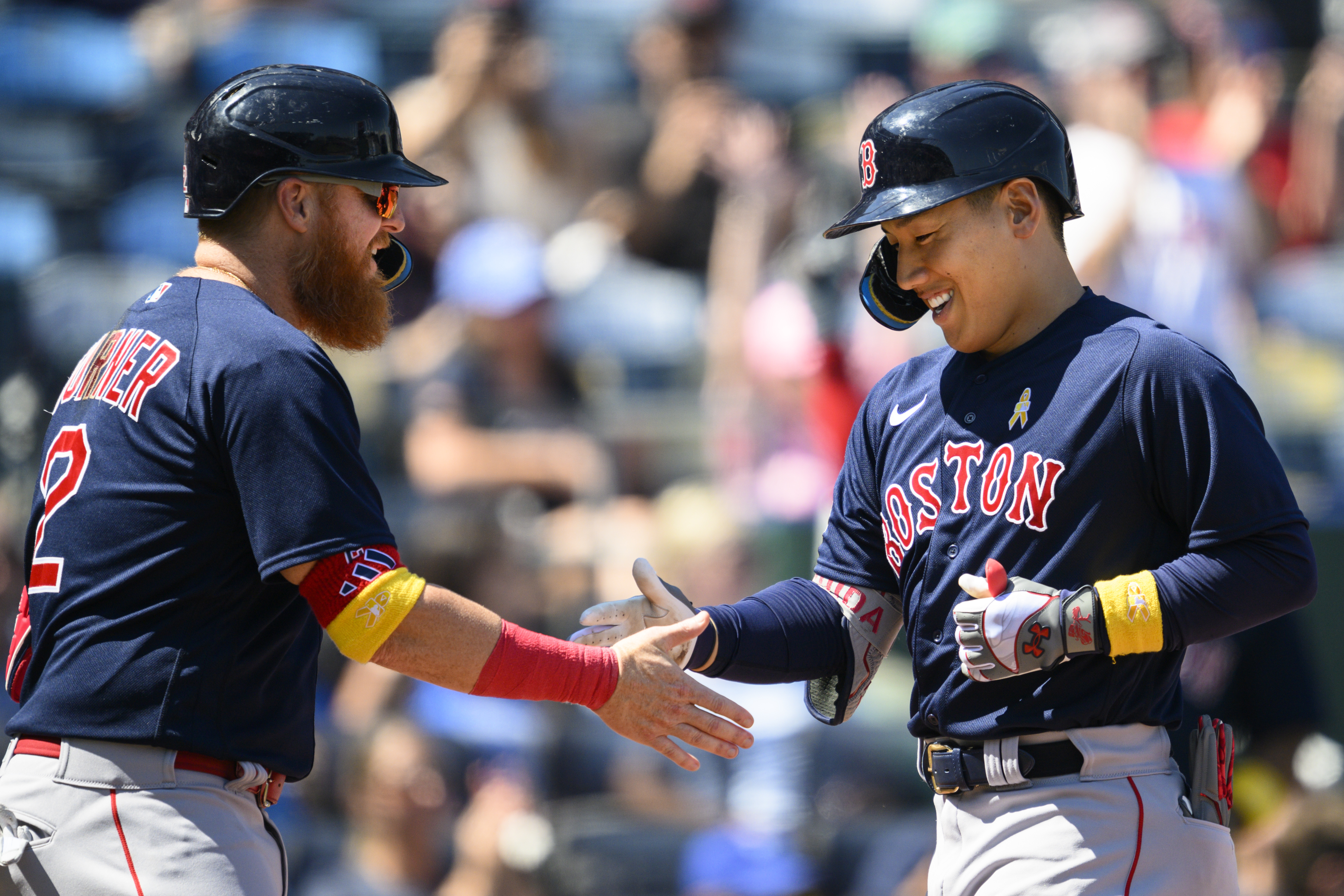 Masataka Yoshida of the Boston Red Sox bats against the Kansas