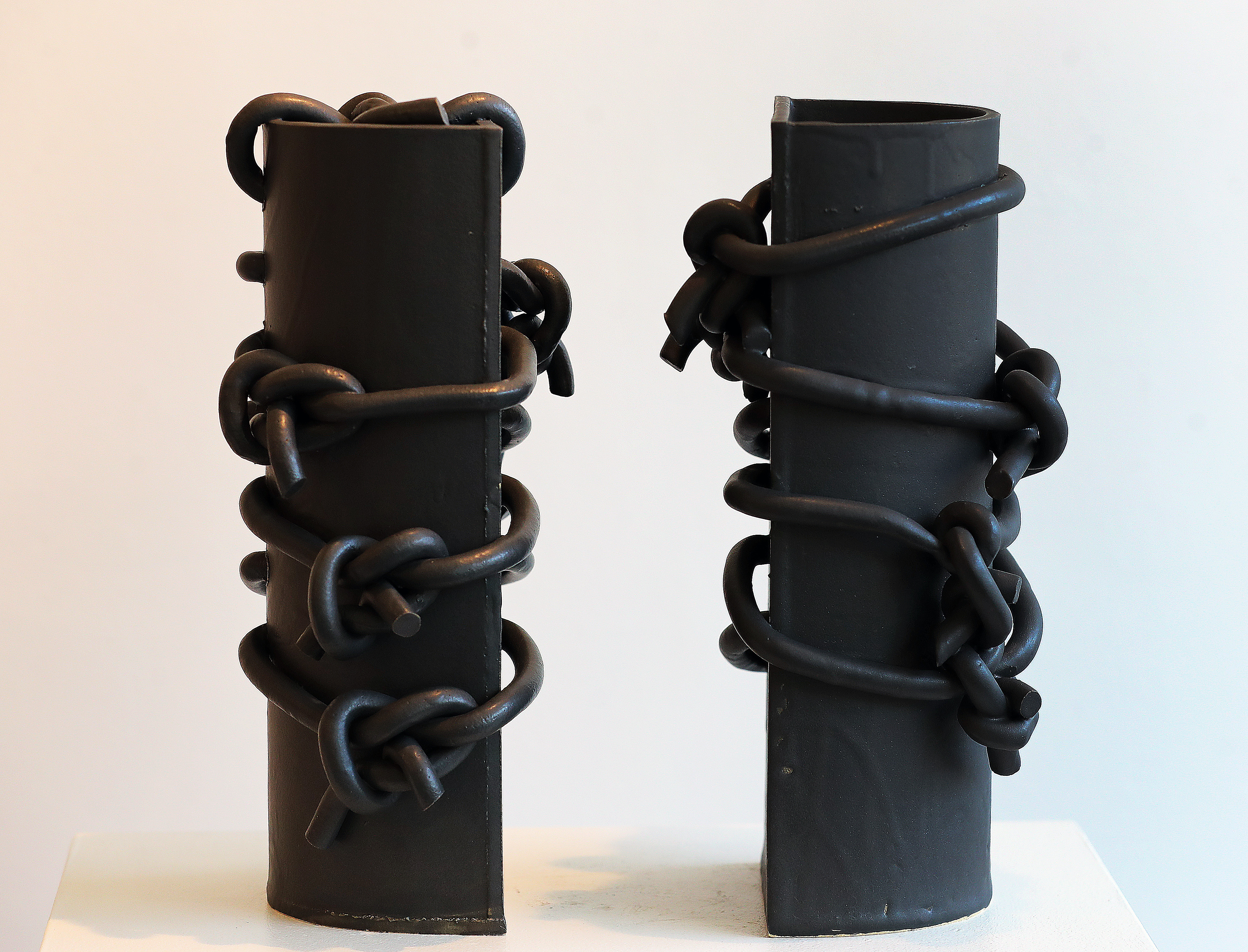 Works from the “Knot Vessels” series by Paul S. Briggs are on view at Lucy Lacoste Gallery.