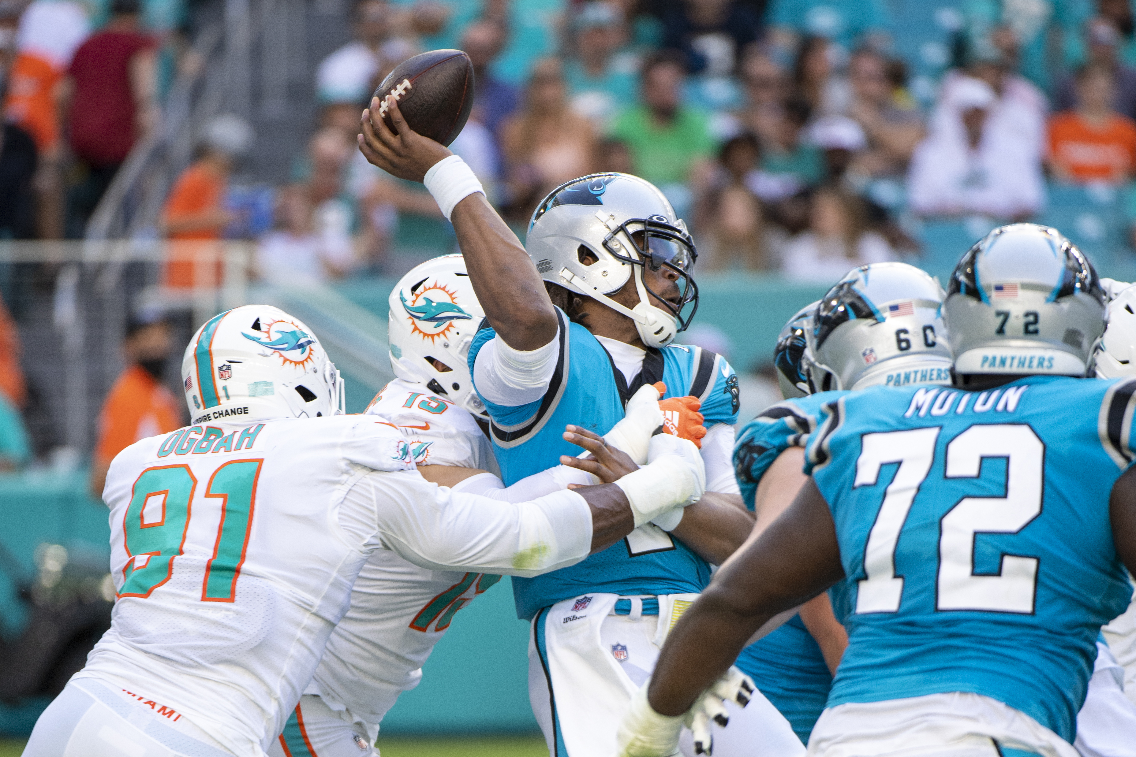 Carolina Panthers quarterback Cam Newton passes during an NFL