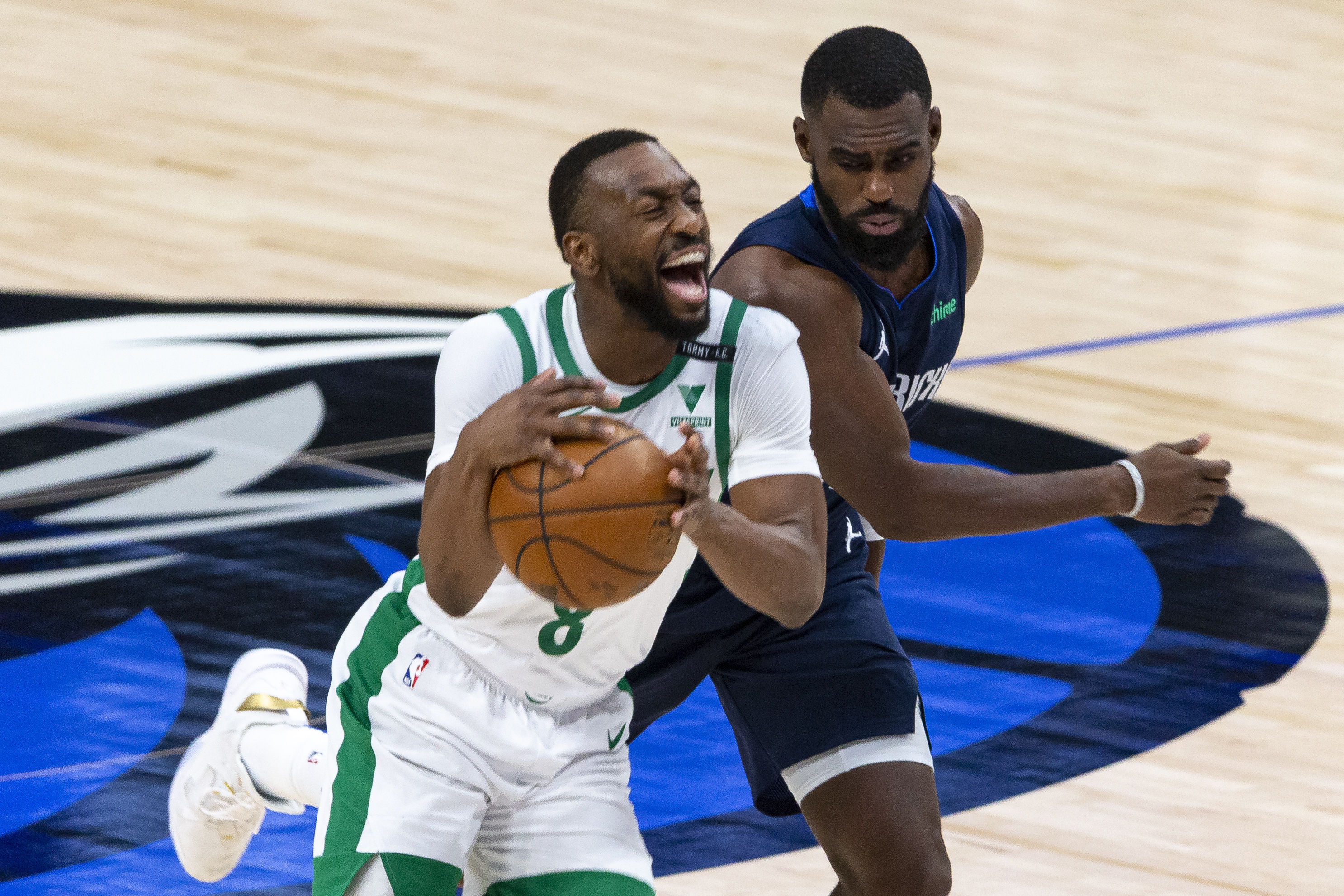 Kemba Walker reacts after being fouled by Dallas' Tim Hardaway Jr. during the first half of Tuesday's game.