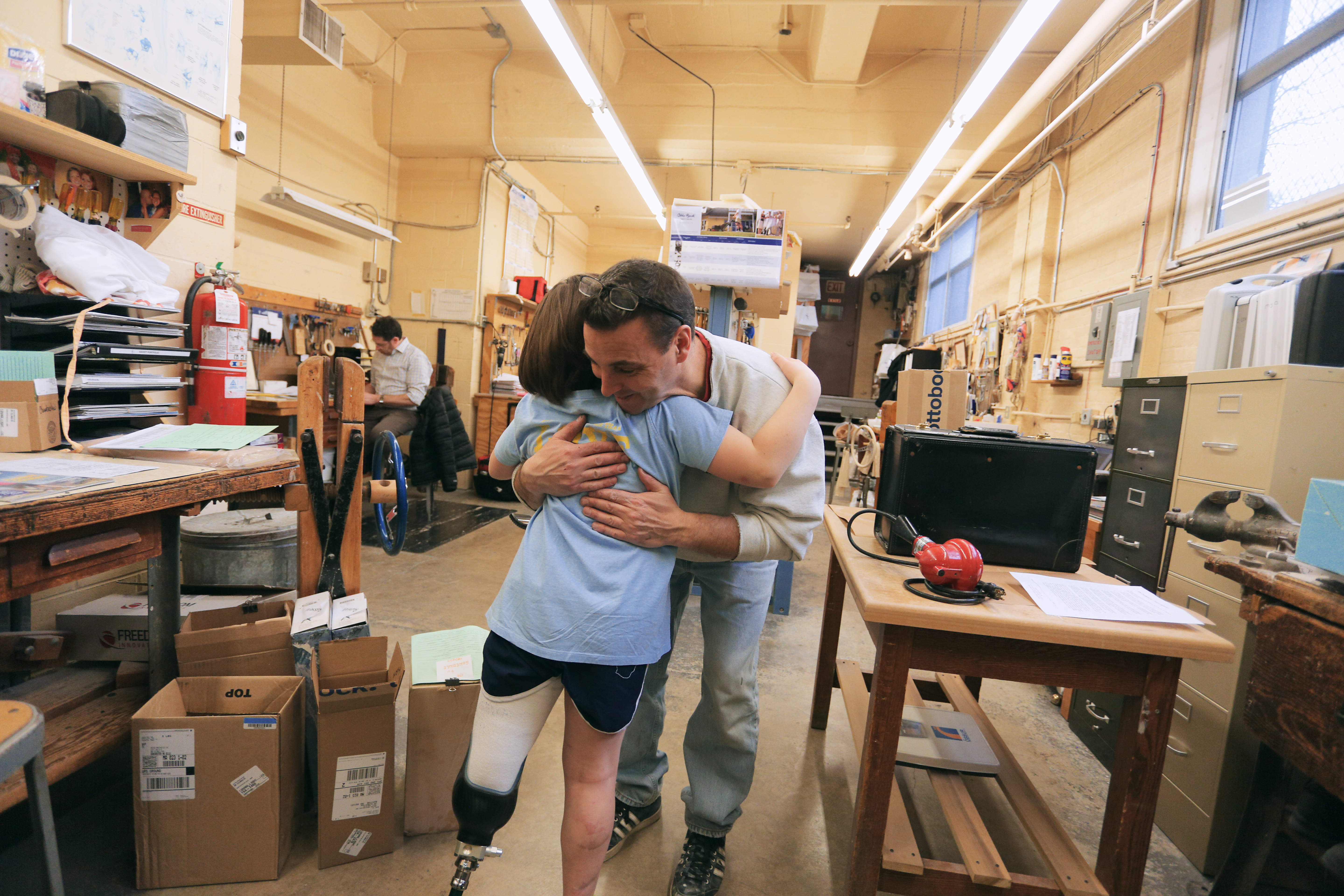 Jane, meanwhile, exulted in her new prosthesis that would offer her the ability to run. She hugged Gary Martino of United Prosthetics, who had helped fit and adjust it.