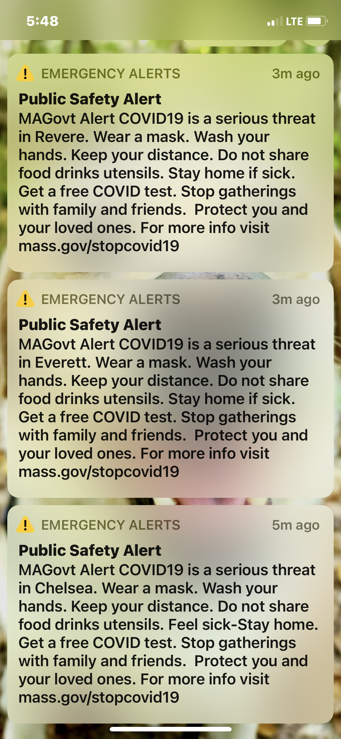 The state last week sent out alerts to cellphones of people in a different set of high-risk communities.