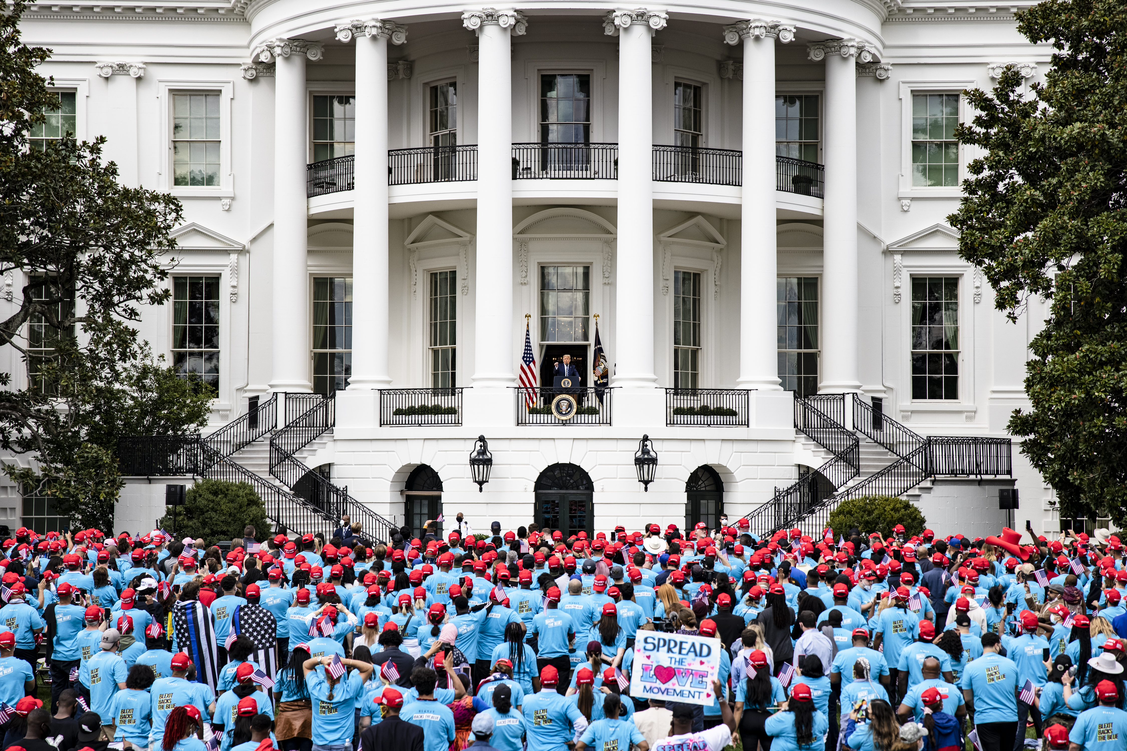 President Trump addresses a rally in support of law and order on the South Lawn of the White House on October 10, 2020 in Washington, DC.