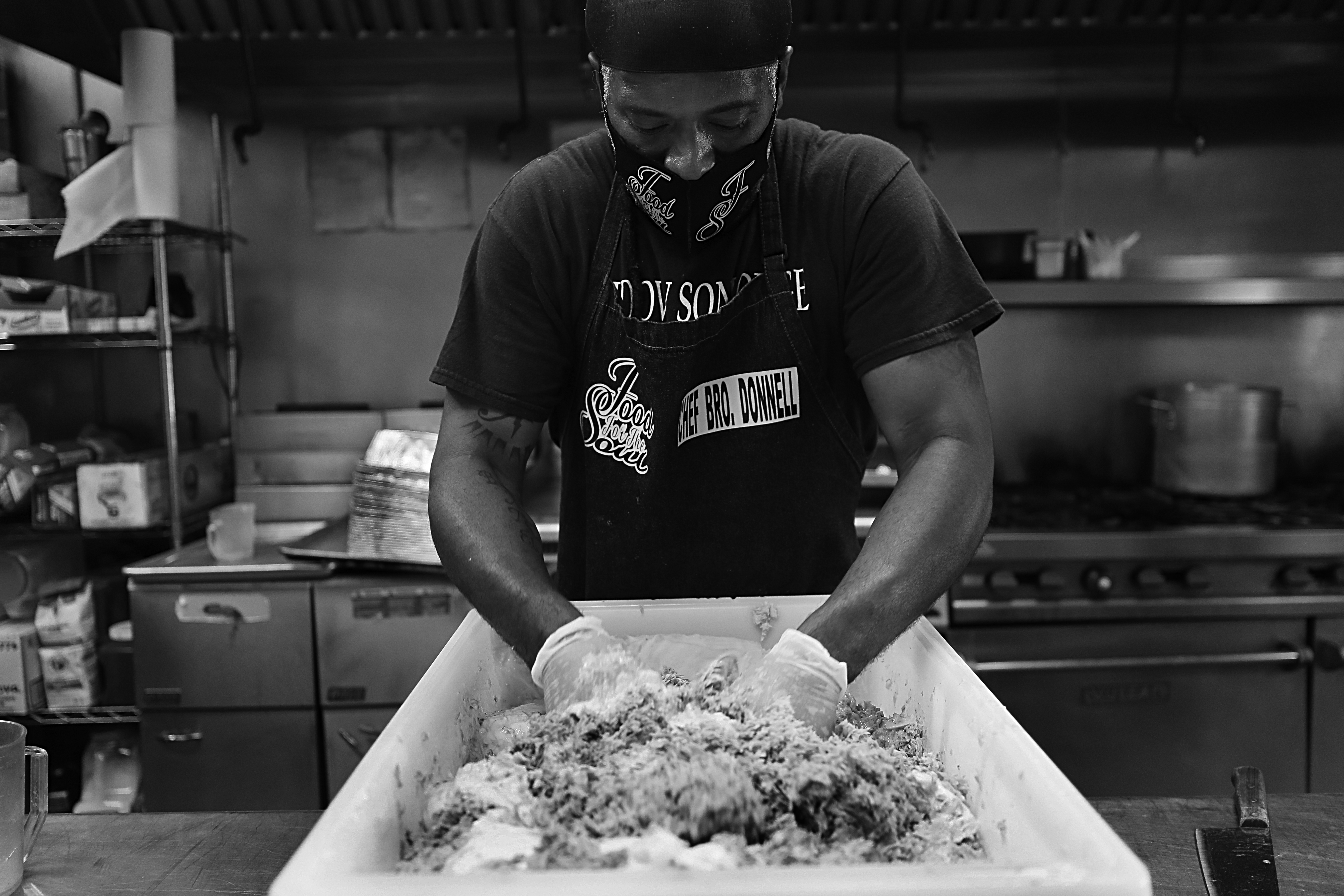 Donnell Singleton made tuna fish sandwiches for 1000 people in the kitchen of his restaurant in early June. On this day, another non-profit had donated an additional 700 sandwiches.