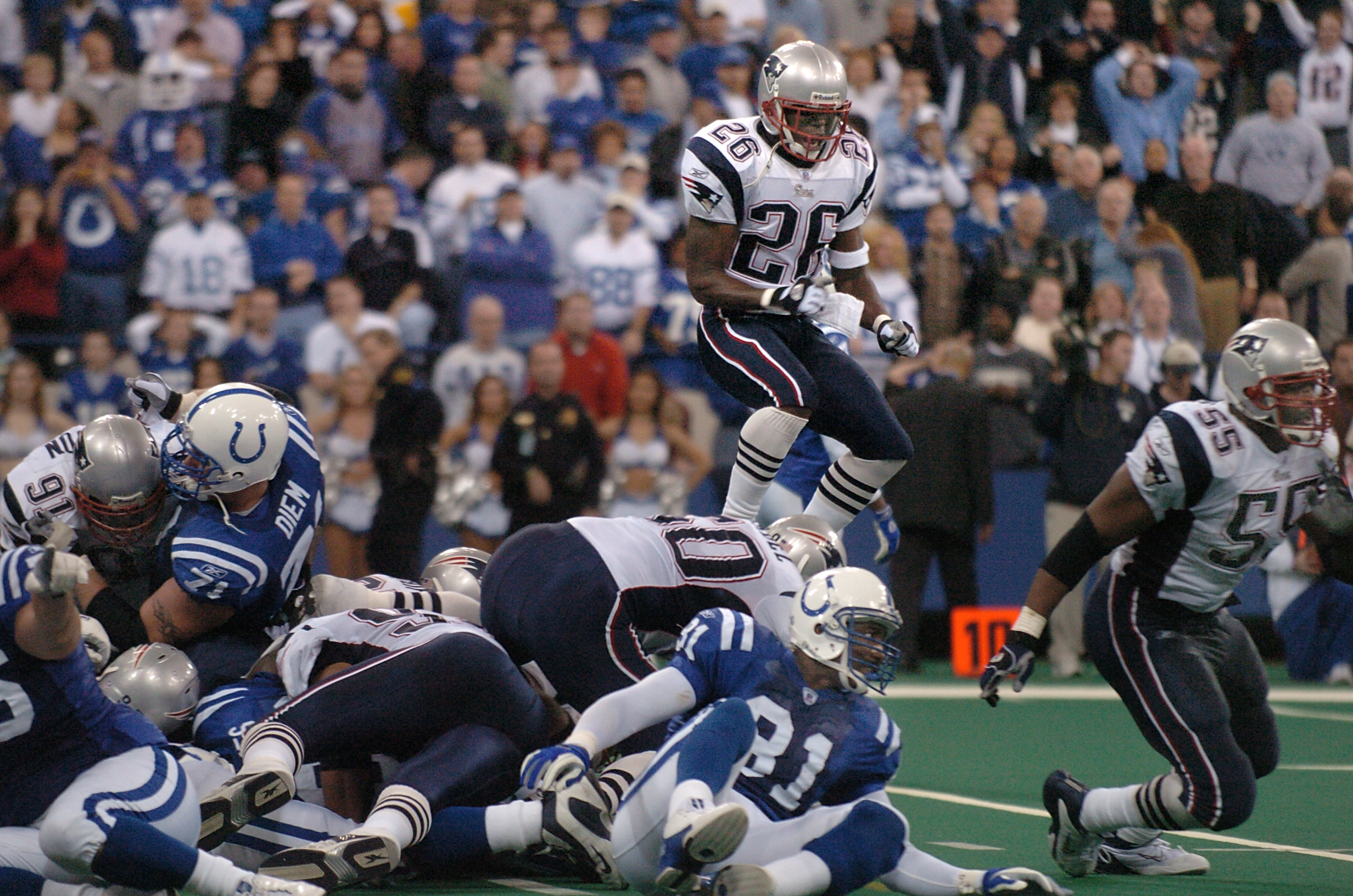 New England Patriots running back Danny Woodhead charges up field on a  7-yard carry in the third quarter against the Indianapolis Colts at  Gillette Stadium in Foxboro, Massachusetts on November 21, 2010.