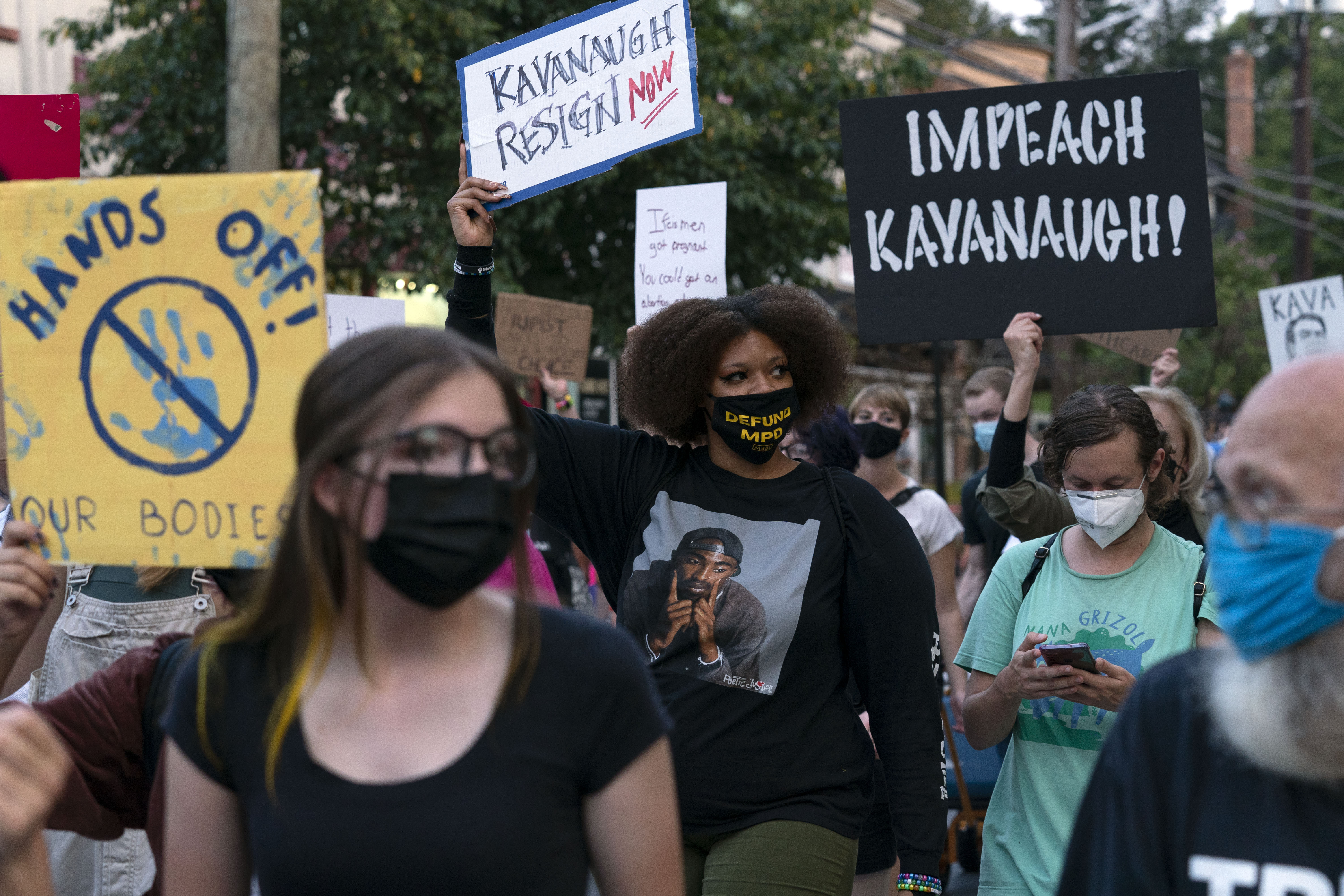 Abortion rights demonstrators march to Supreme Court Justice Brett Kavanaugh's home in Chevy Chase, Maryland, on Sept. 13.