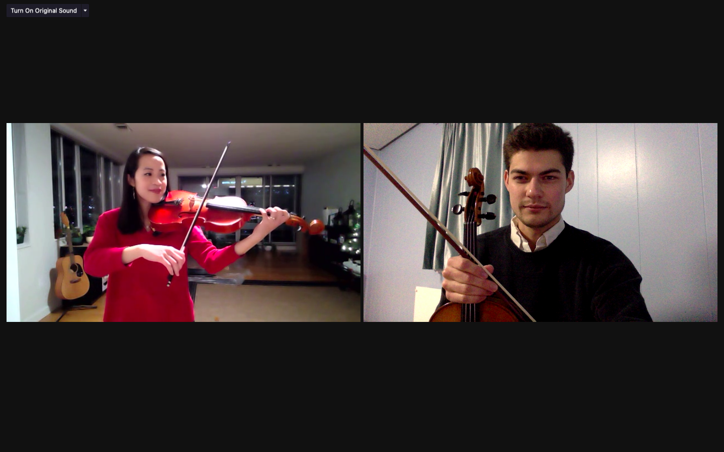 Dr. Kathy May Tran, left, studied violin with NEC teaching fellow Luther Warren.