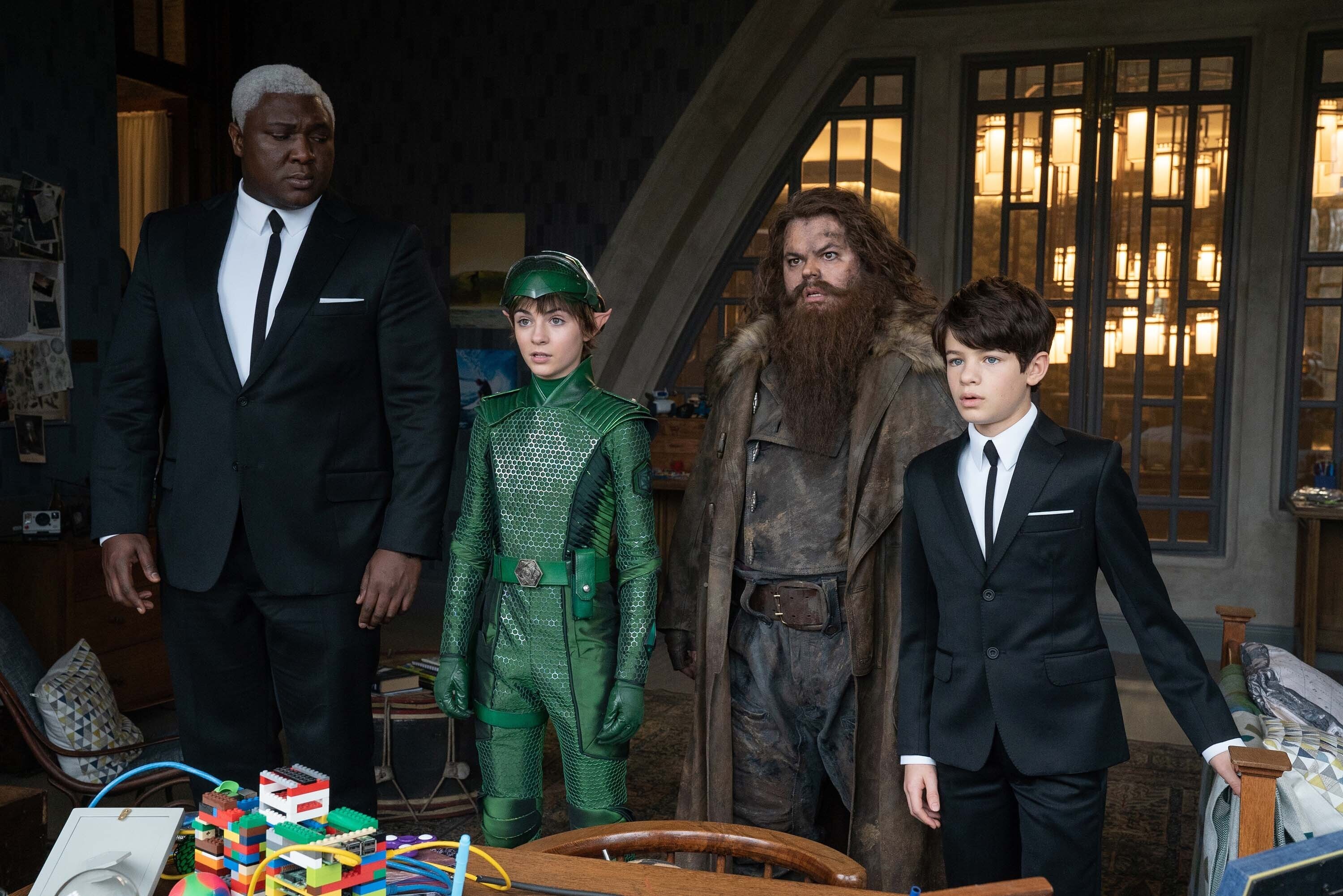 From left: Nonso Anozie, Lara McDonnell, Josh Gad, and Ferdia Shaw in "Artemis Fowl."