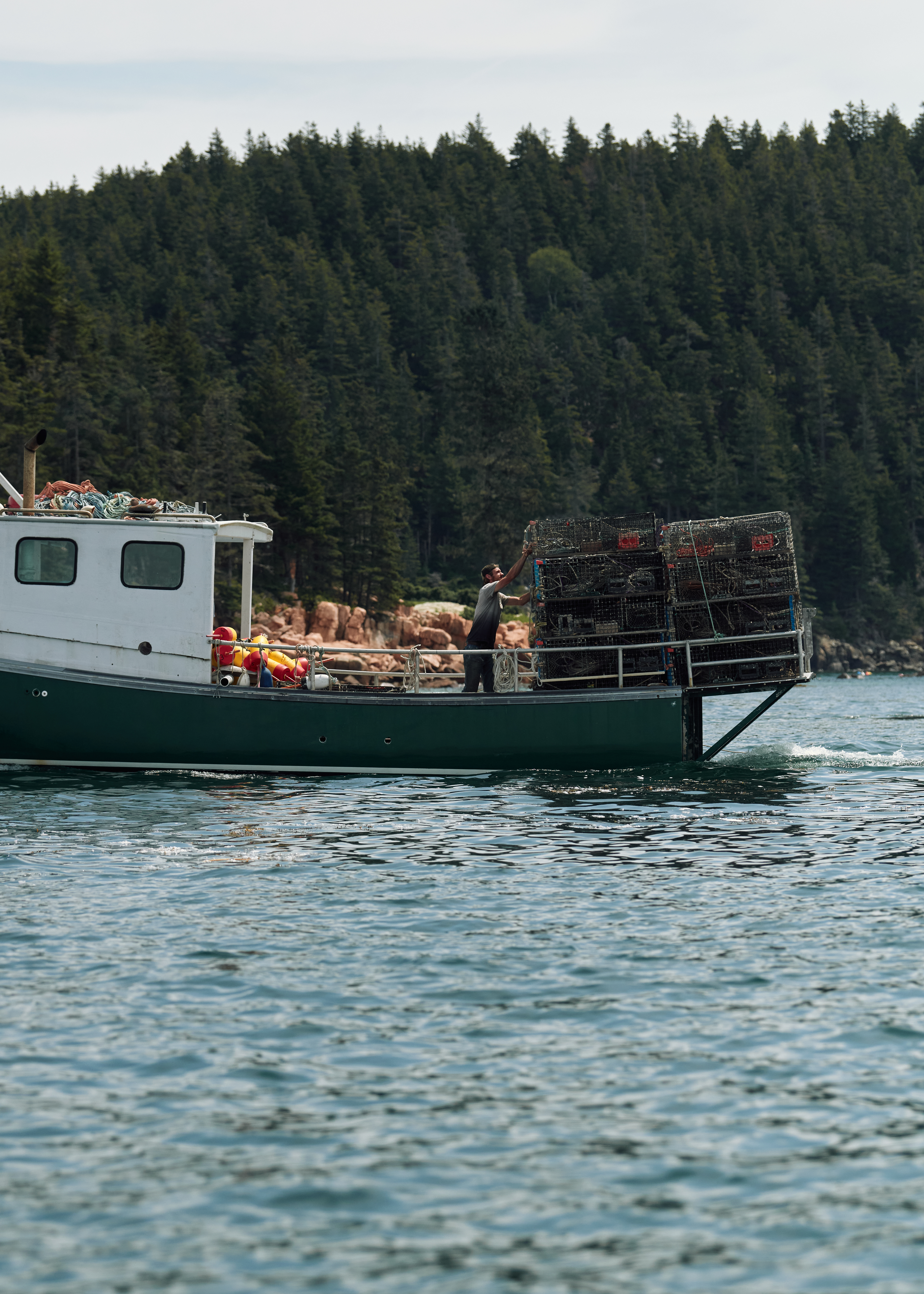 There are still plenty of working lobster boats in the Gulf of Maine, as this photo taken from Sarah Redmond’s kelp boat attests.