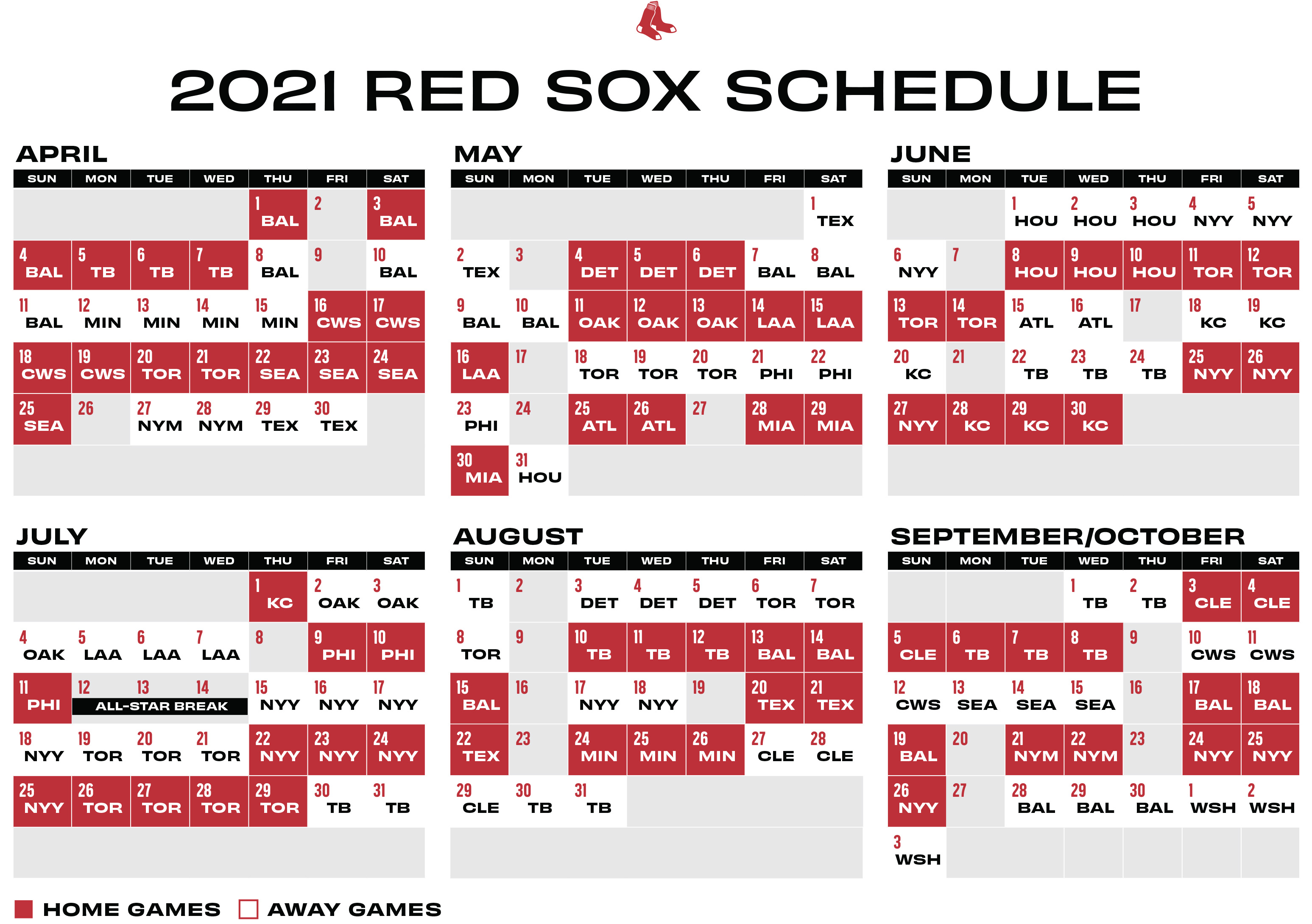 skillevæg mærkelig sukker 2021 Red Sox schedule released; Boston to open season at Fenway vs. Orioles  - The Boston Globe