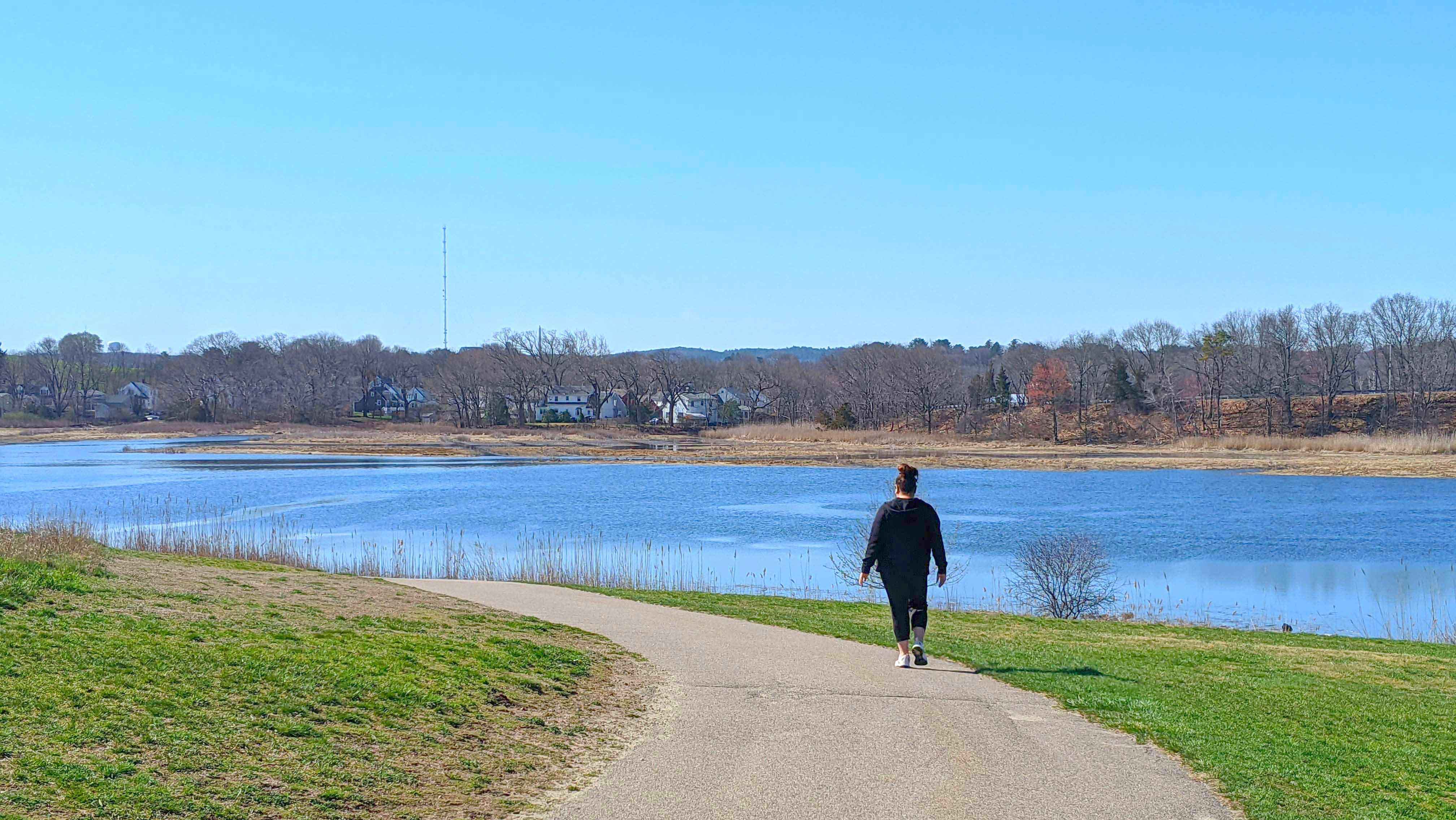 A long walking path traces the outlines of Pope John Paul II Park in Dorchester.