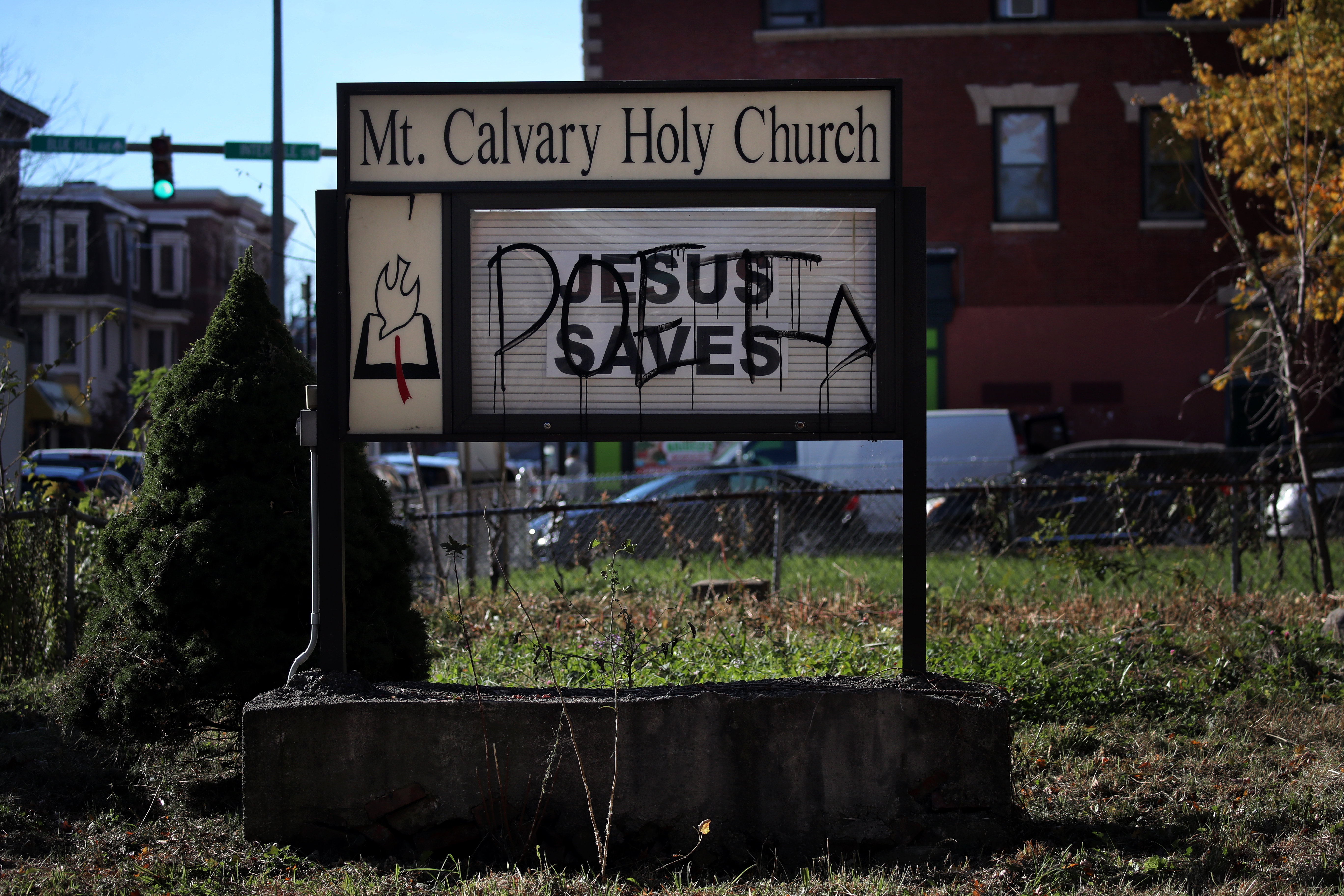 A sign outside the Mt. Calvary Holy Church.