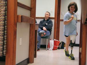 Jane dashed down the hallway of United Prosthetics in Dorchester, elated to learn that she would be getting a special prosthesis that could be used for running.