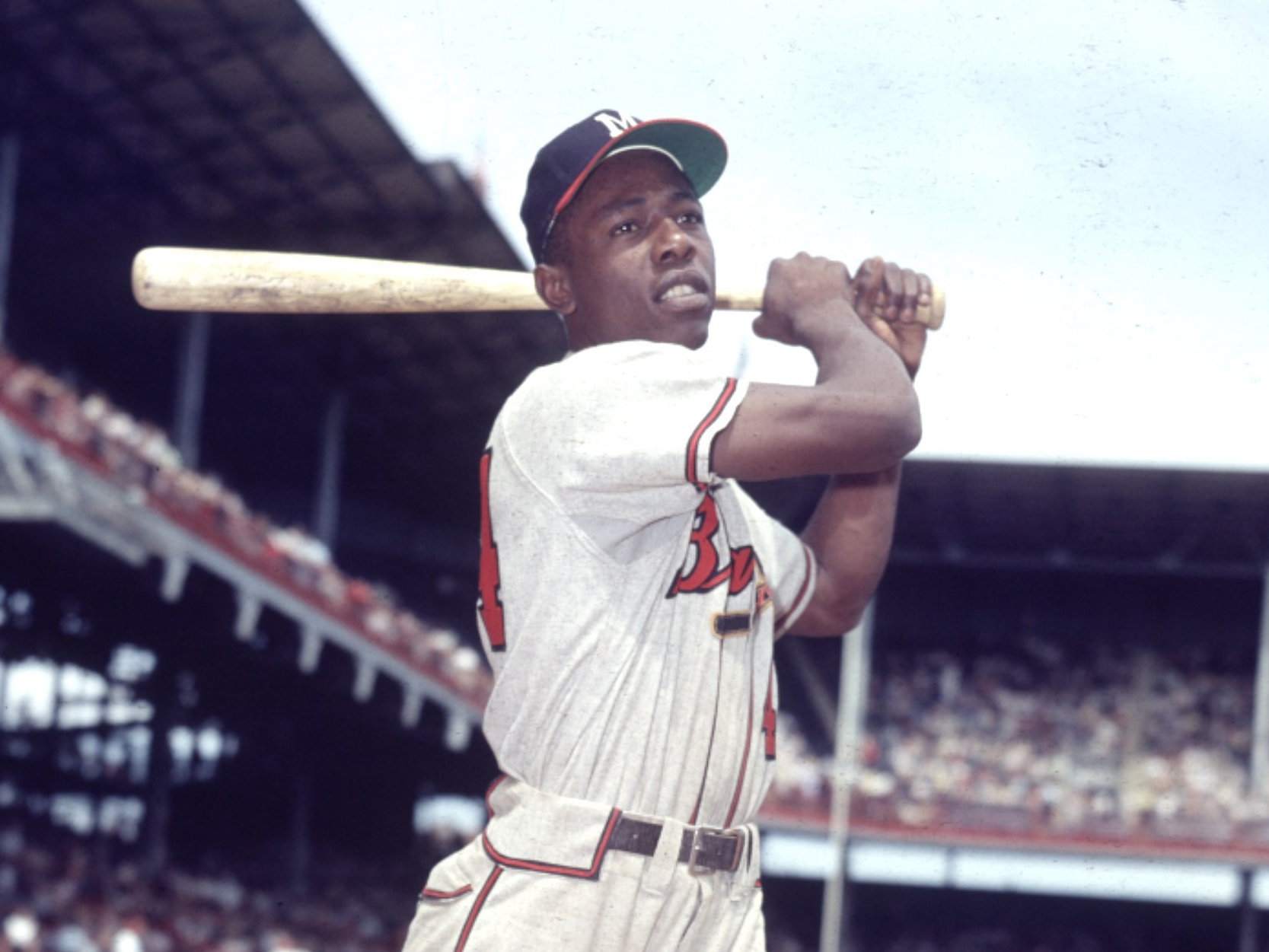 The great Hank Aaron is shown at Ebbets Field in Brooklyn in 1954, when he was just embarking on one of the finest careers in major league history.