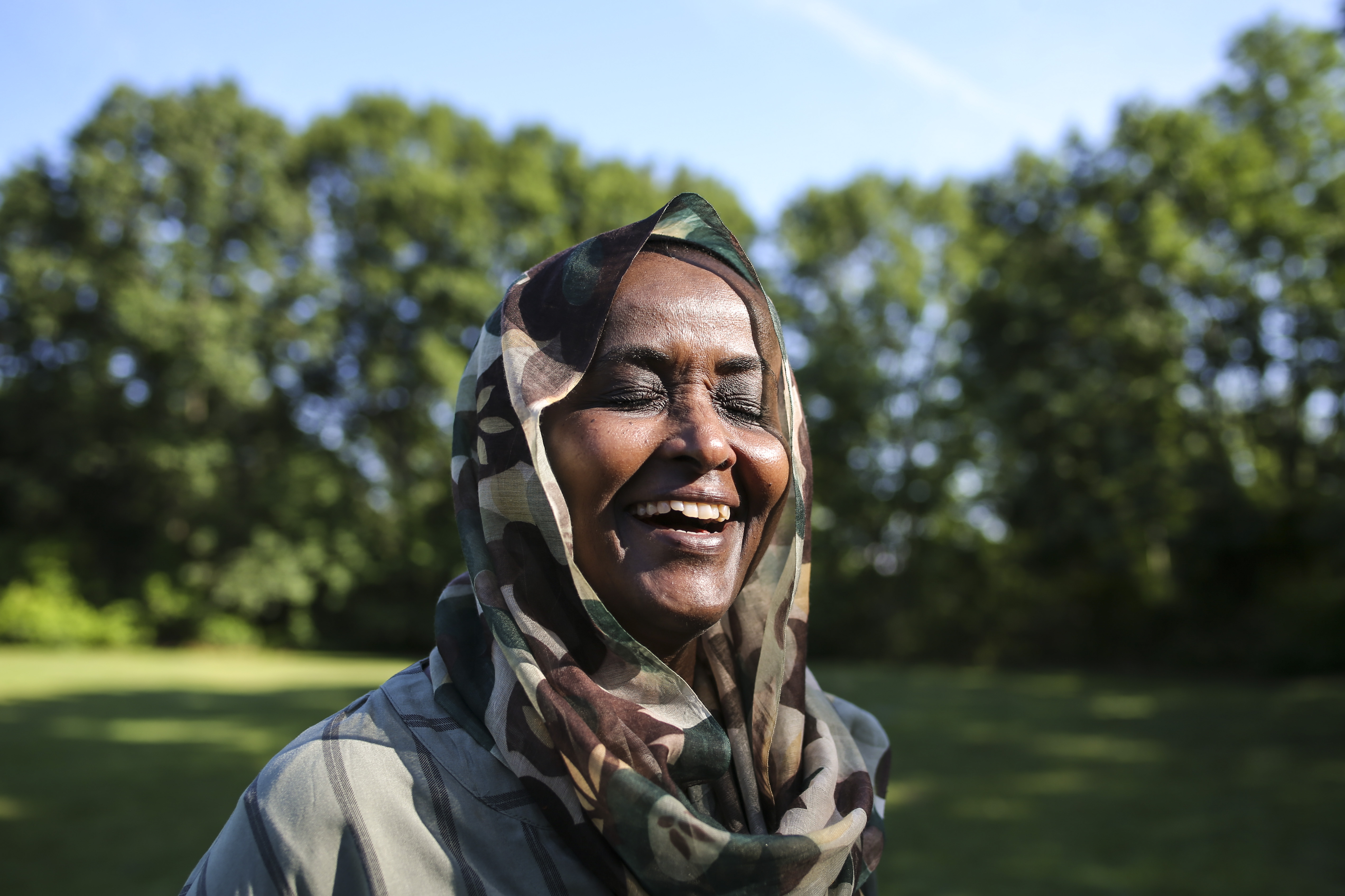 Howida Elarabi, 56, a biochemist from Sudan, posed for a portrait in Newton. She moved to the United States 22 years ago.