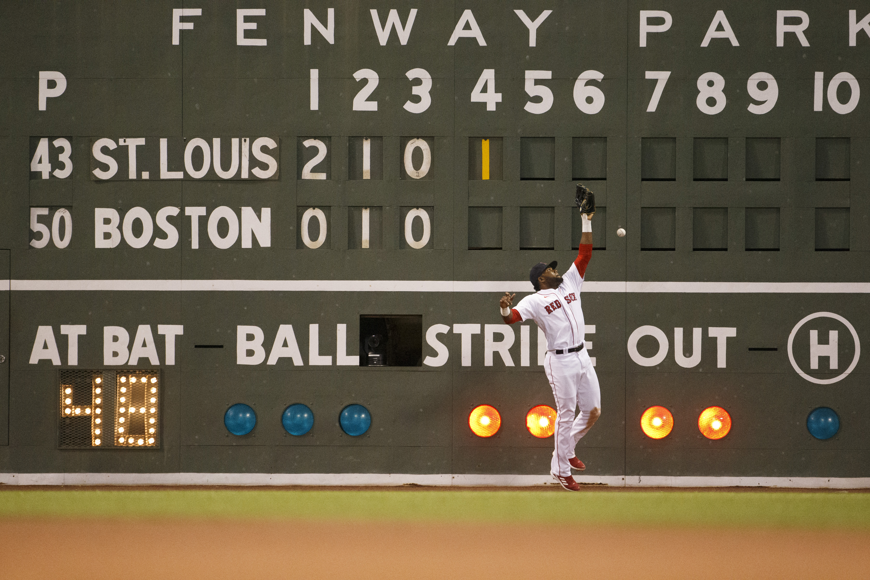 A line drive got stuck in the Green Monster and saved the Red Sox a run 