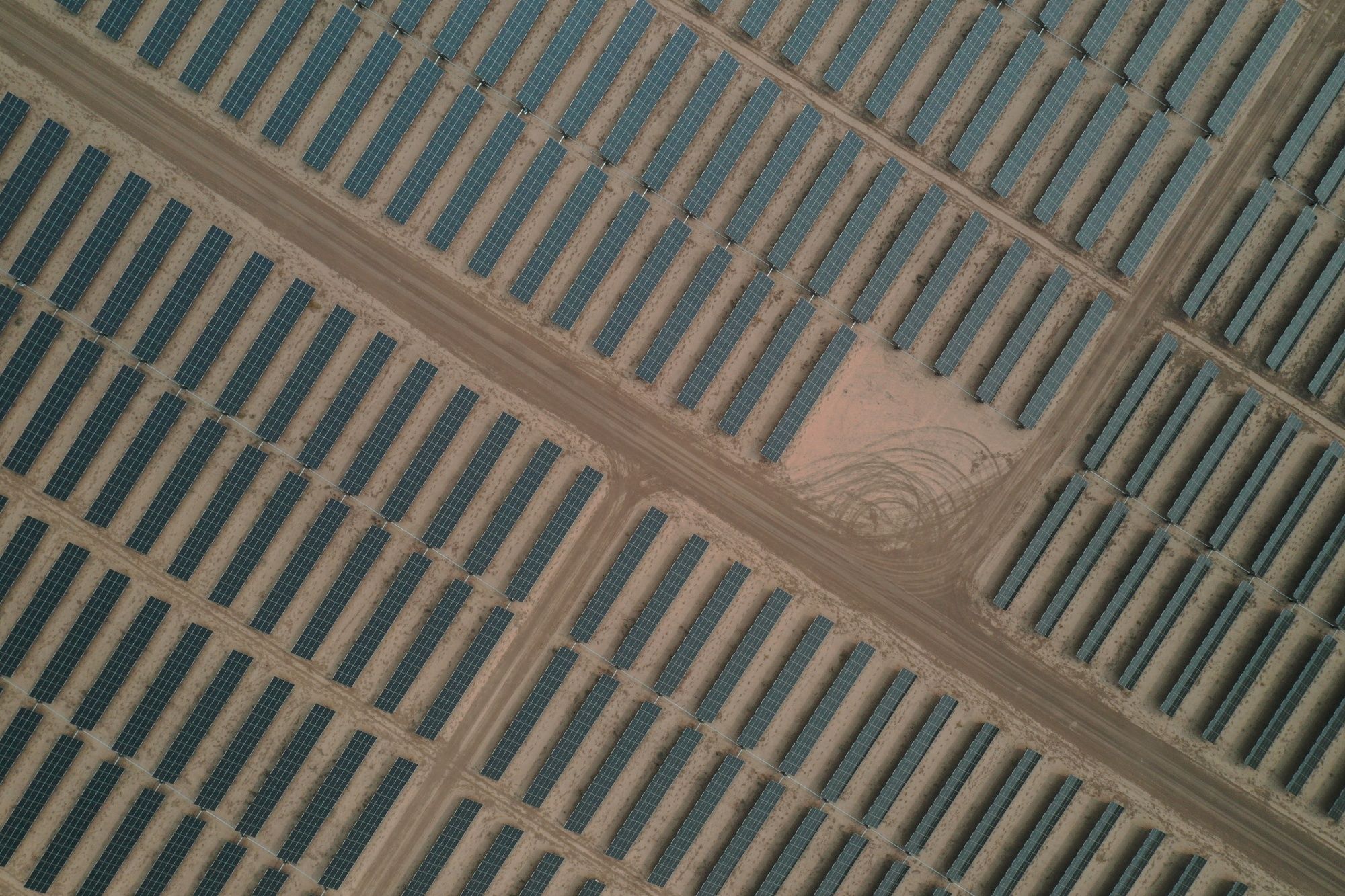 Photovoltaic panels are seen near the US-Mexico border in this 2020 aerial photograph taken over the Mount Signal Solar Farm in Calexico, California.