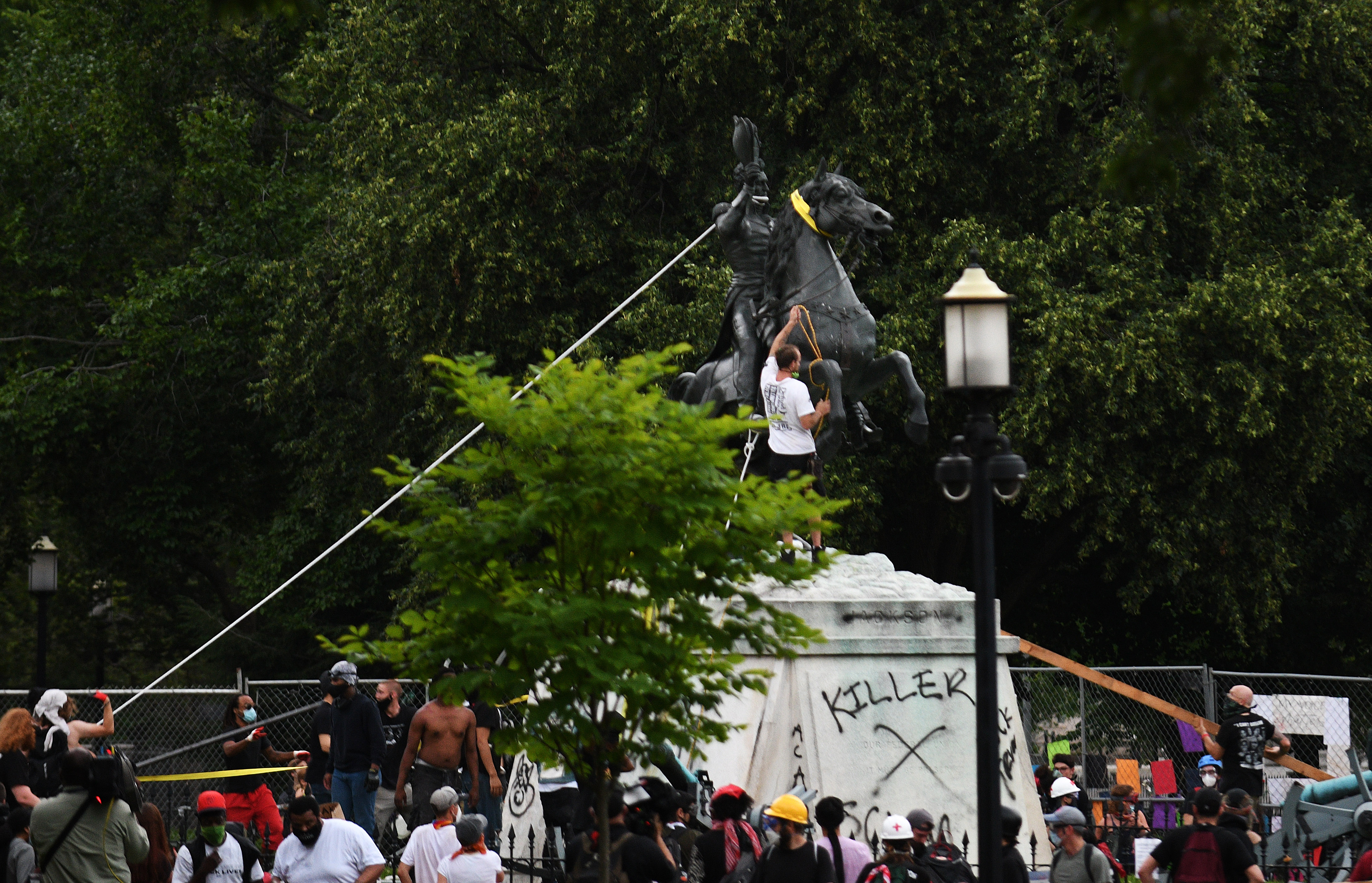 Protesters attempted to topple a statue of Andrew Jackson near the White House.