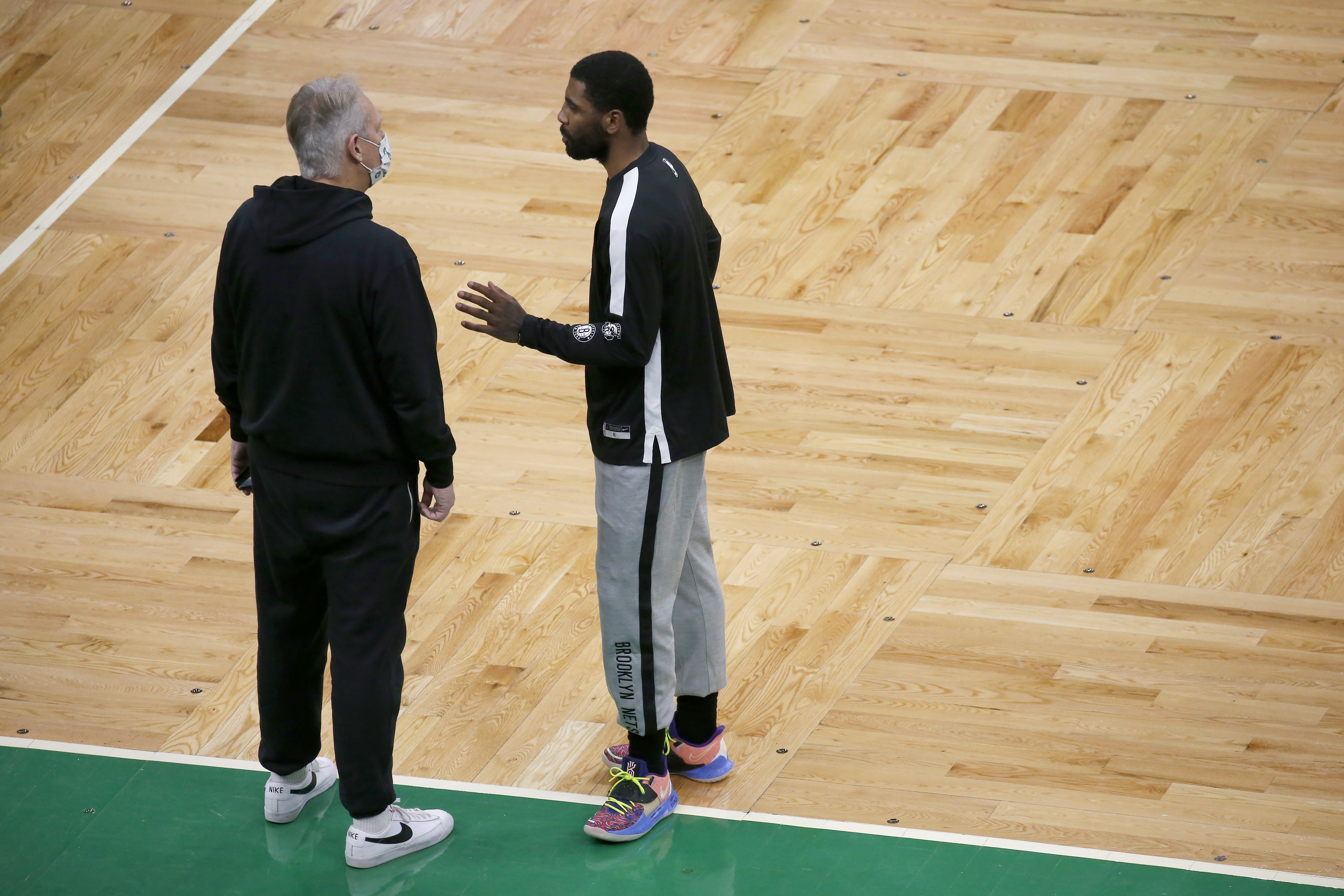 Kyrie Irving and Danny Ainge talked before Irving's return to a fan-free TD Garden in December.