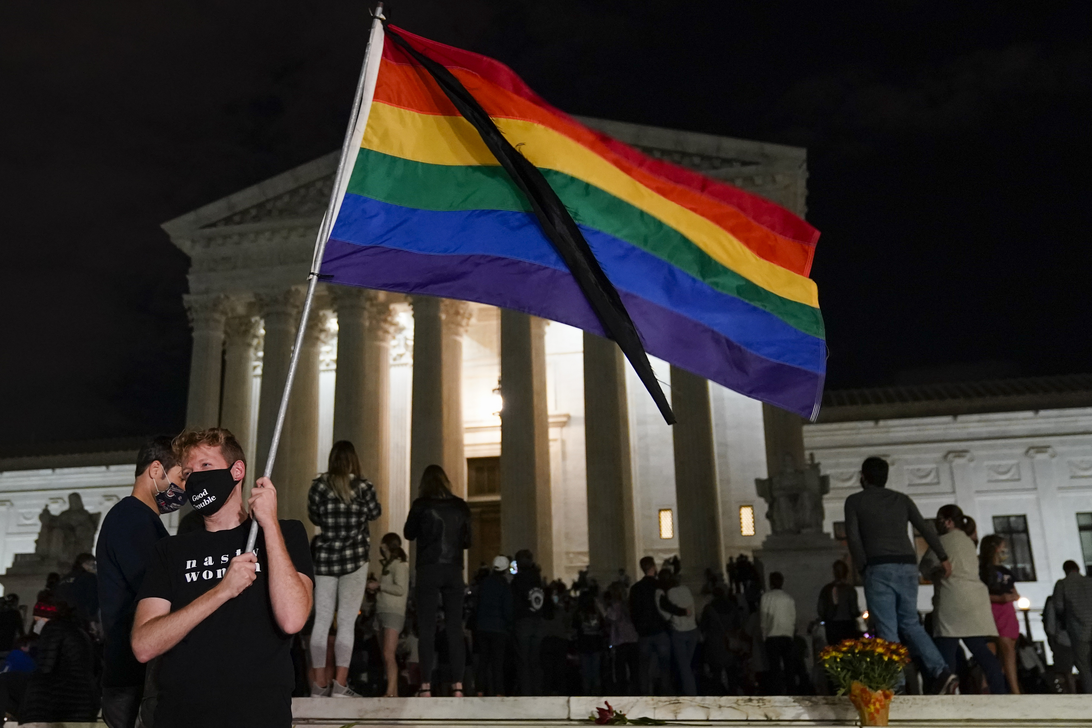 People gathered at the Supreme Court Friday in Washington after the Supreme Court announced that Supreme Court Justice Ruth Bader Ginsburg had died of metastatic pancreatic cancer at age 87.