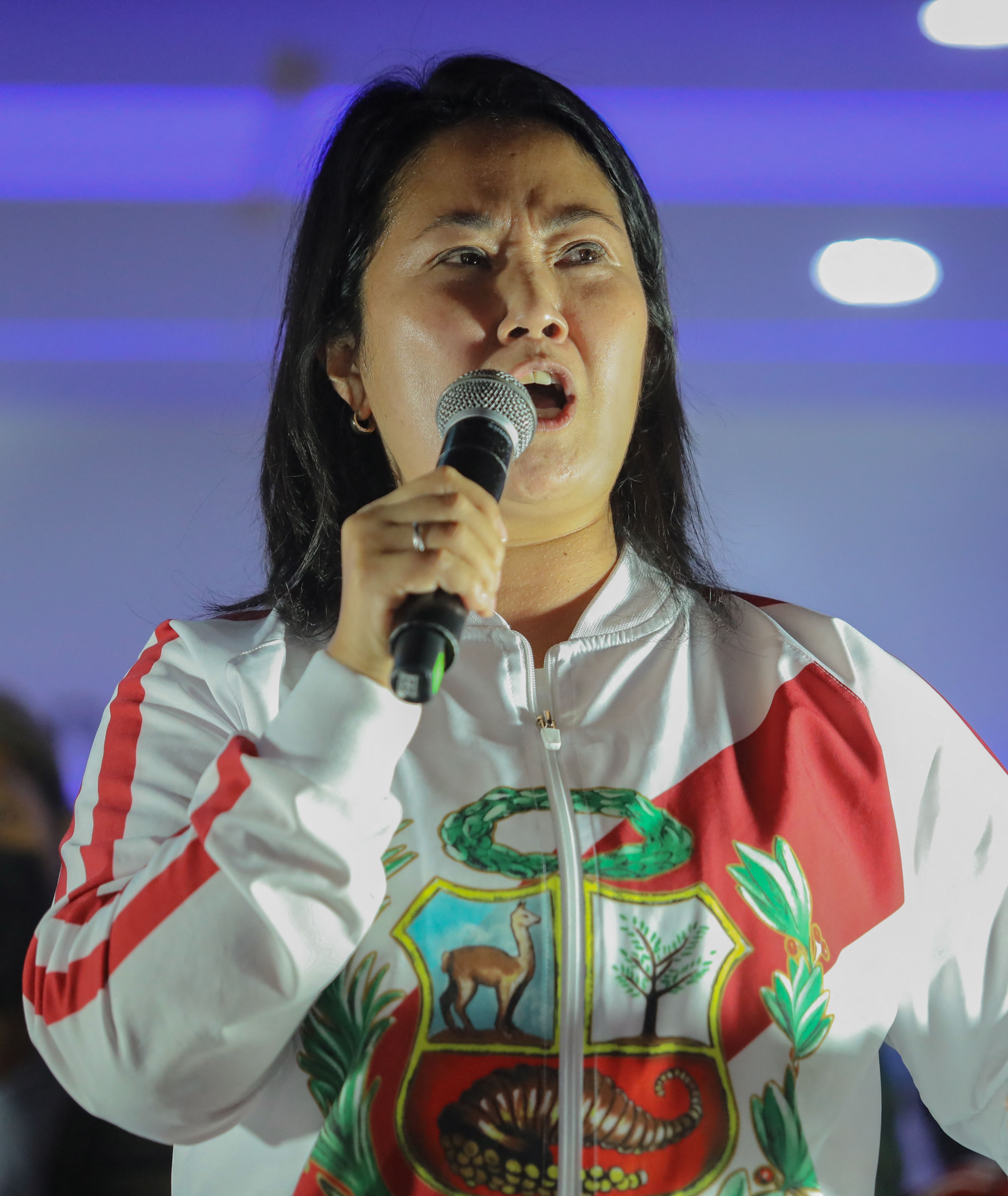 Peruvian right-wing presidential candidate for the Fuerza Popular party, Keiko Fujimori.