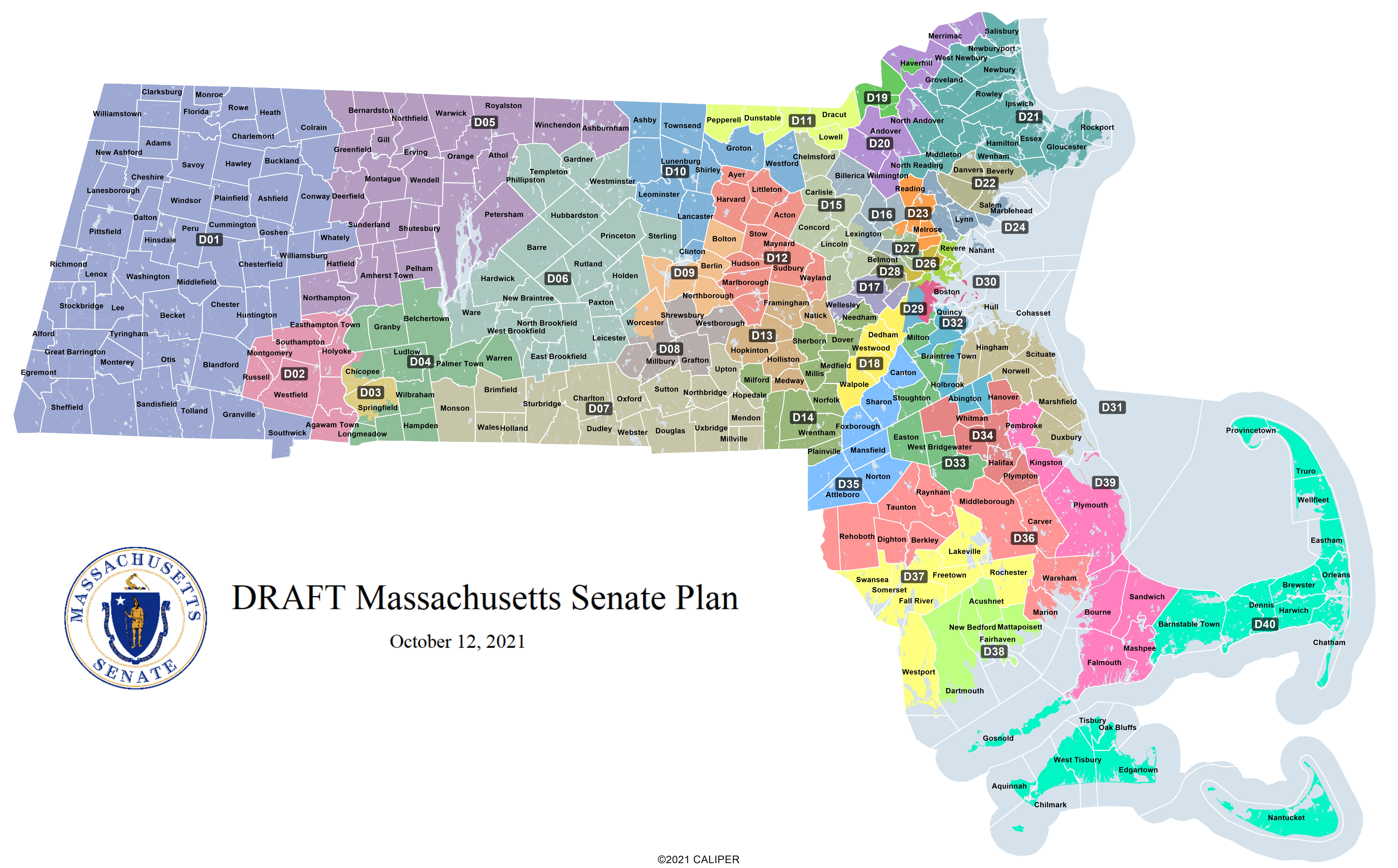 Proposed Massachusetts Senate redistricting map, statewide.