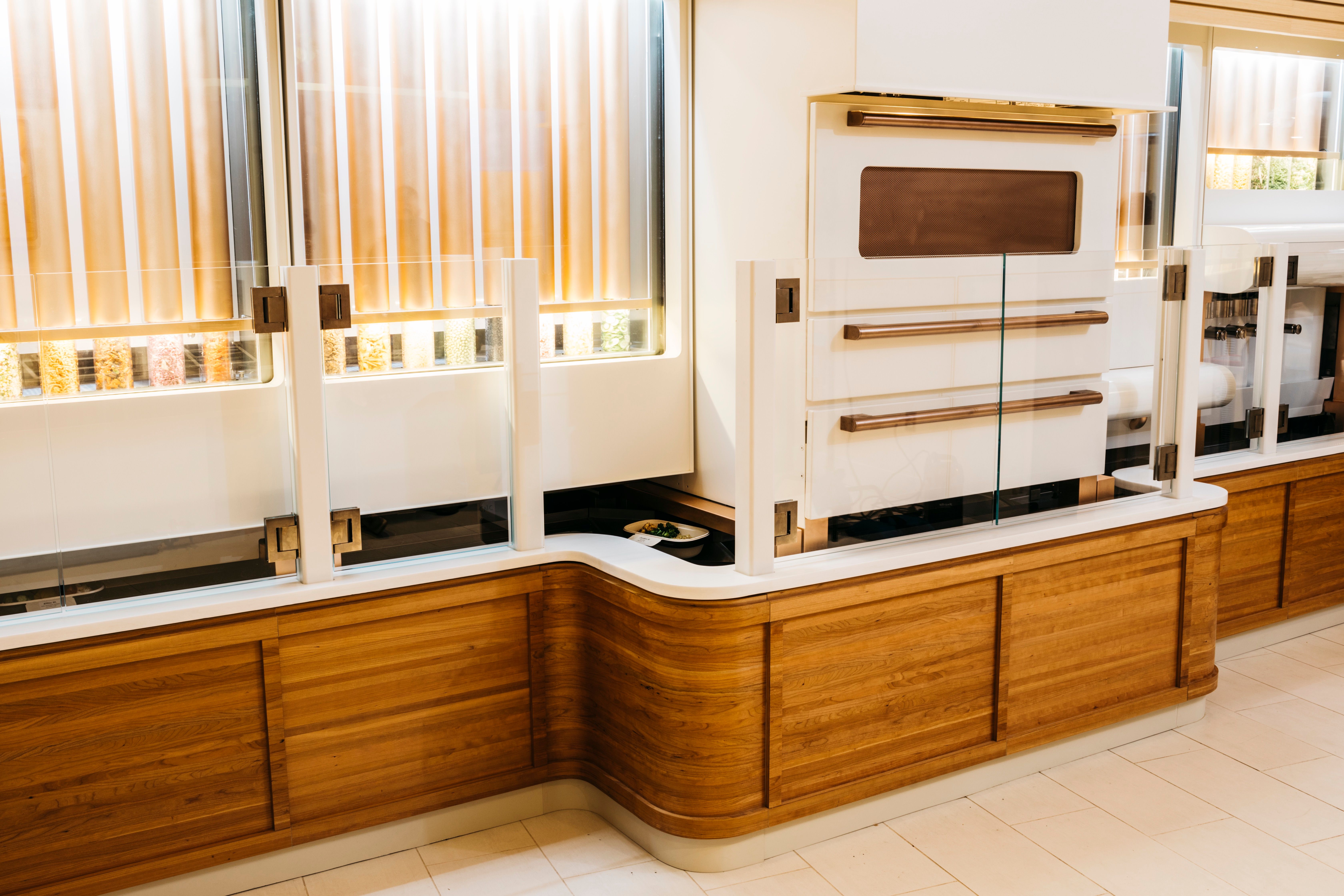 The "Infinite Kitchen" at Spyce, an automated system that contains the ingredients for the restaurant's meals.