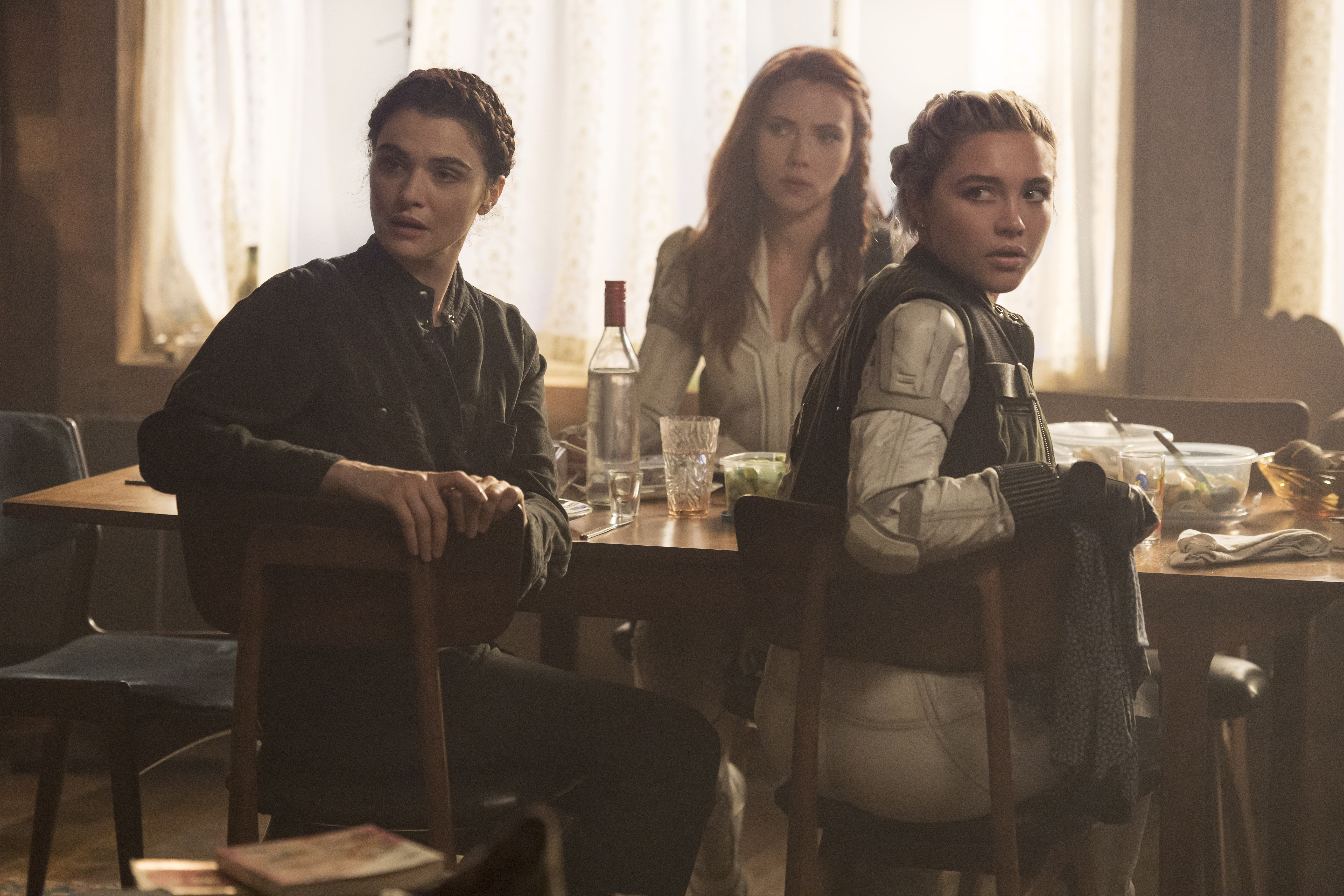 From left: Rachel Weisz, Scarlett Johansson, and Florence Pugh in "Black Widow."