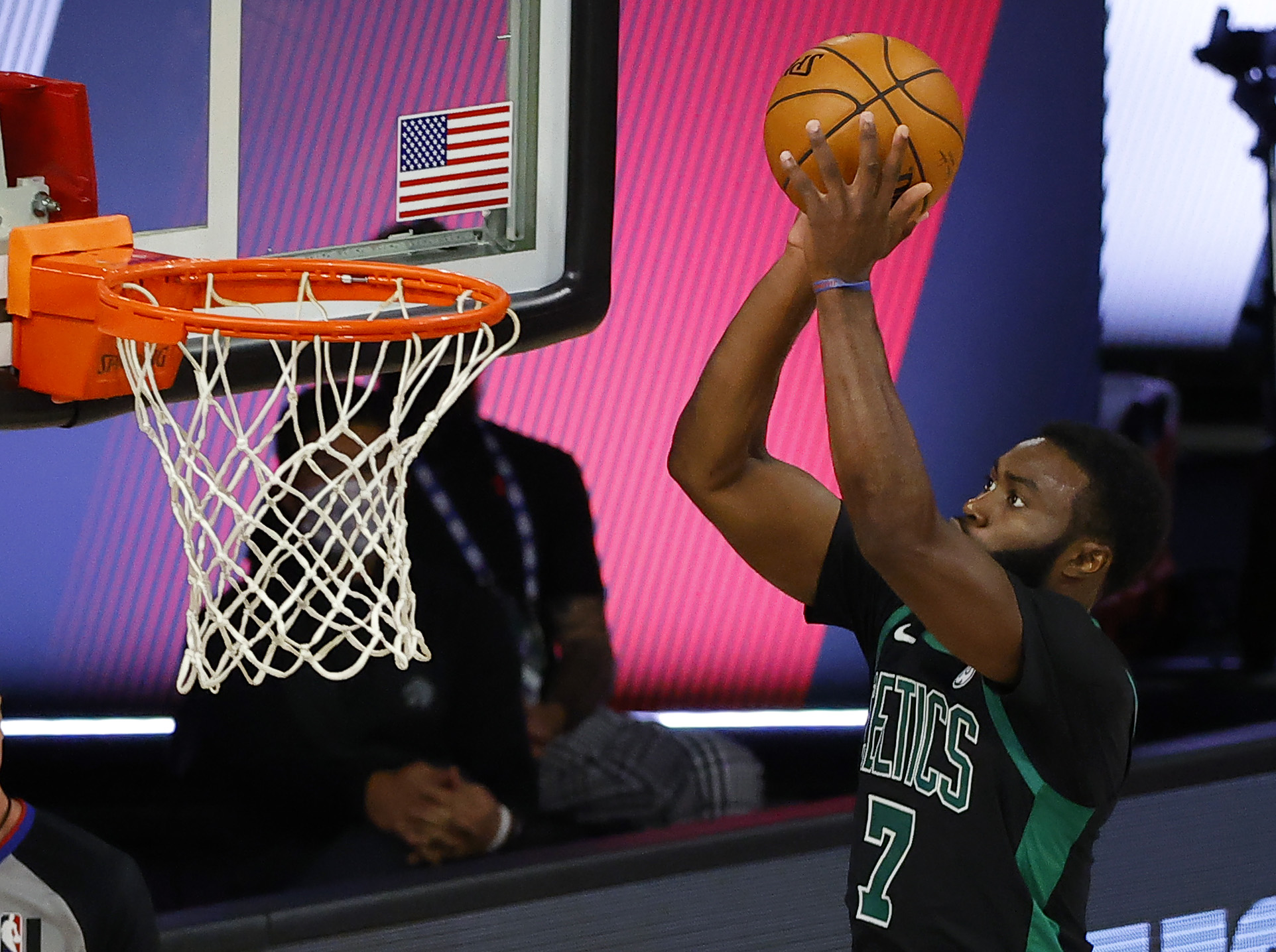 Jaylen Brown goes strong to the basket in Sunday's win over Toronto.