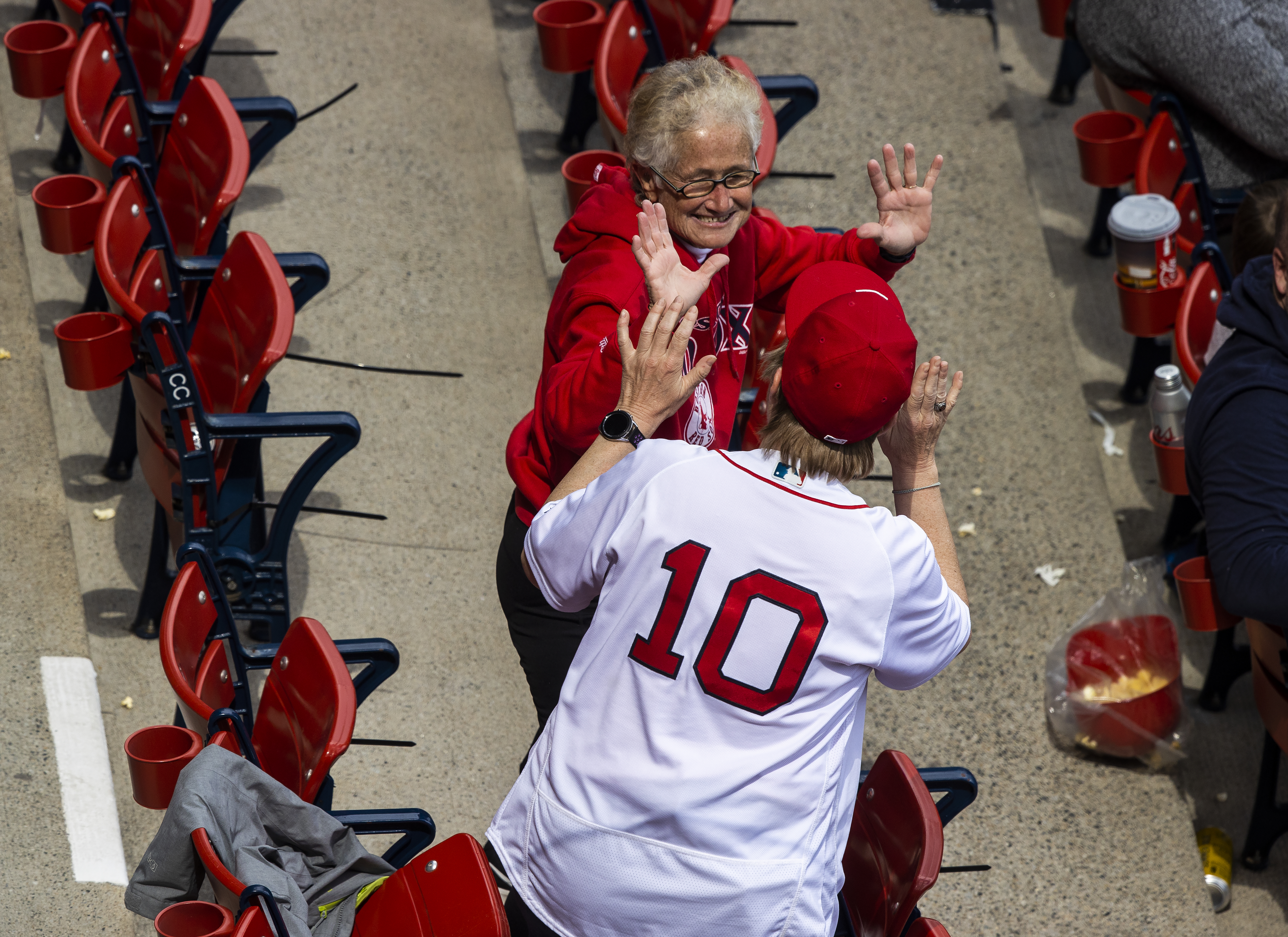 With social distancing, fans have plenty of dancing room in the stands.