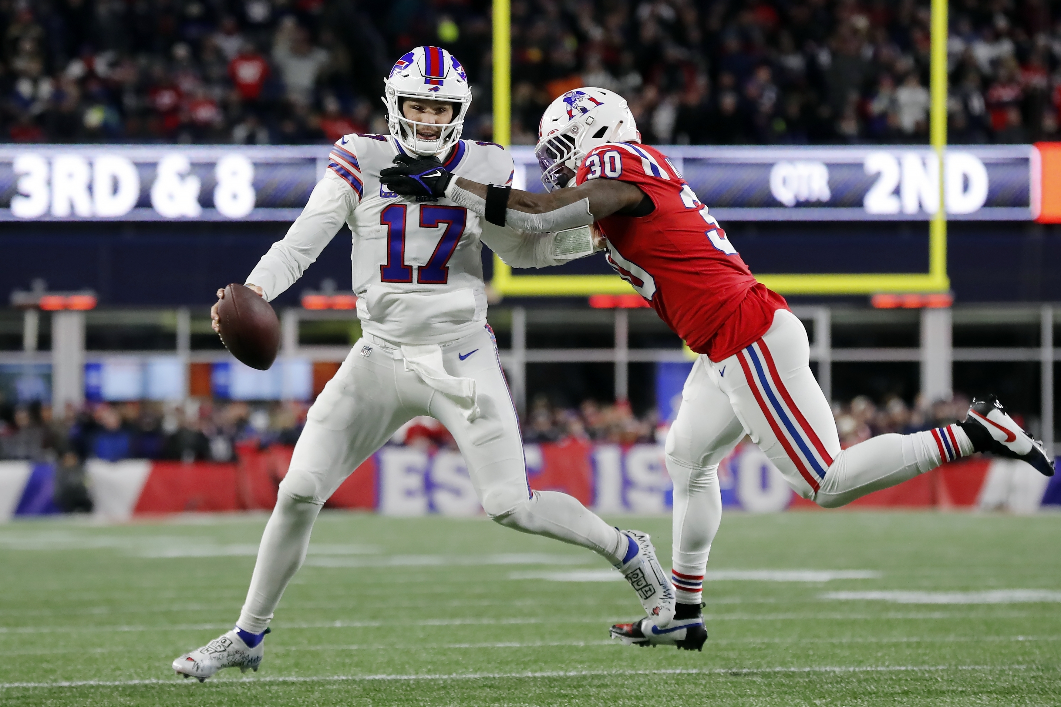 Marcus Jones, normally a defensive player, scores an offensive touchdown