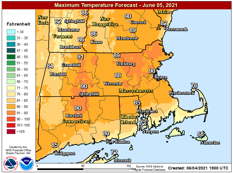 Highs on Saturday will be near 90 degrees in many locations.