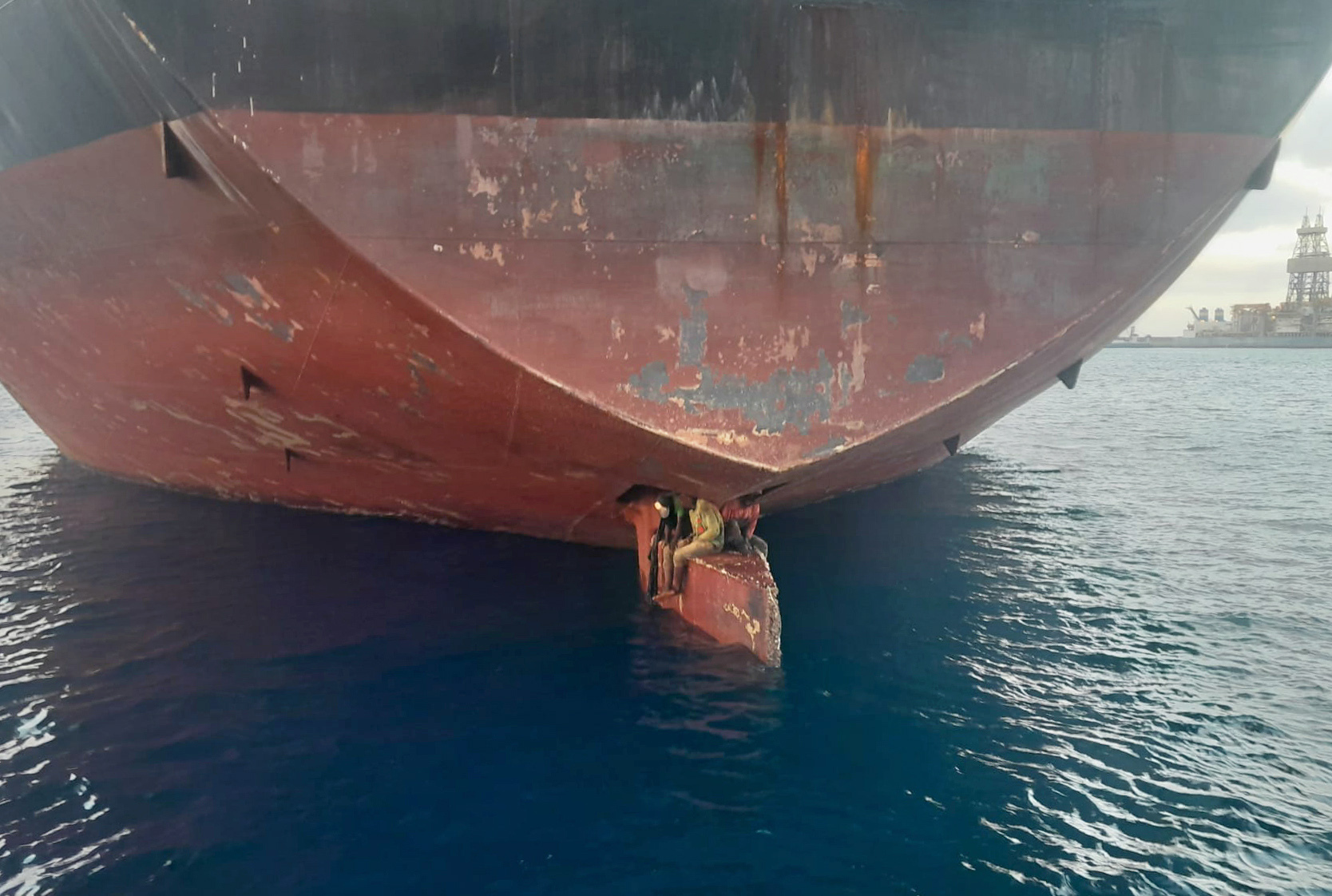 Stowaways travel the Atlantic perched on an oil tanker's rudder