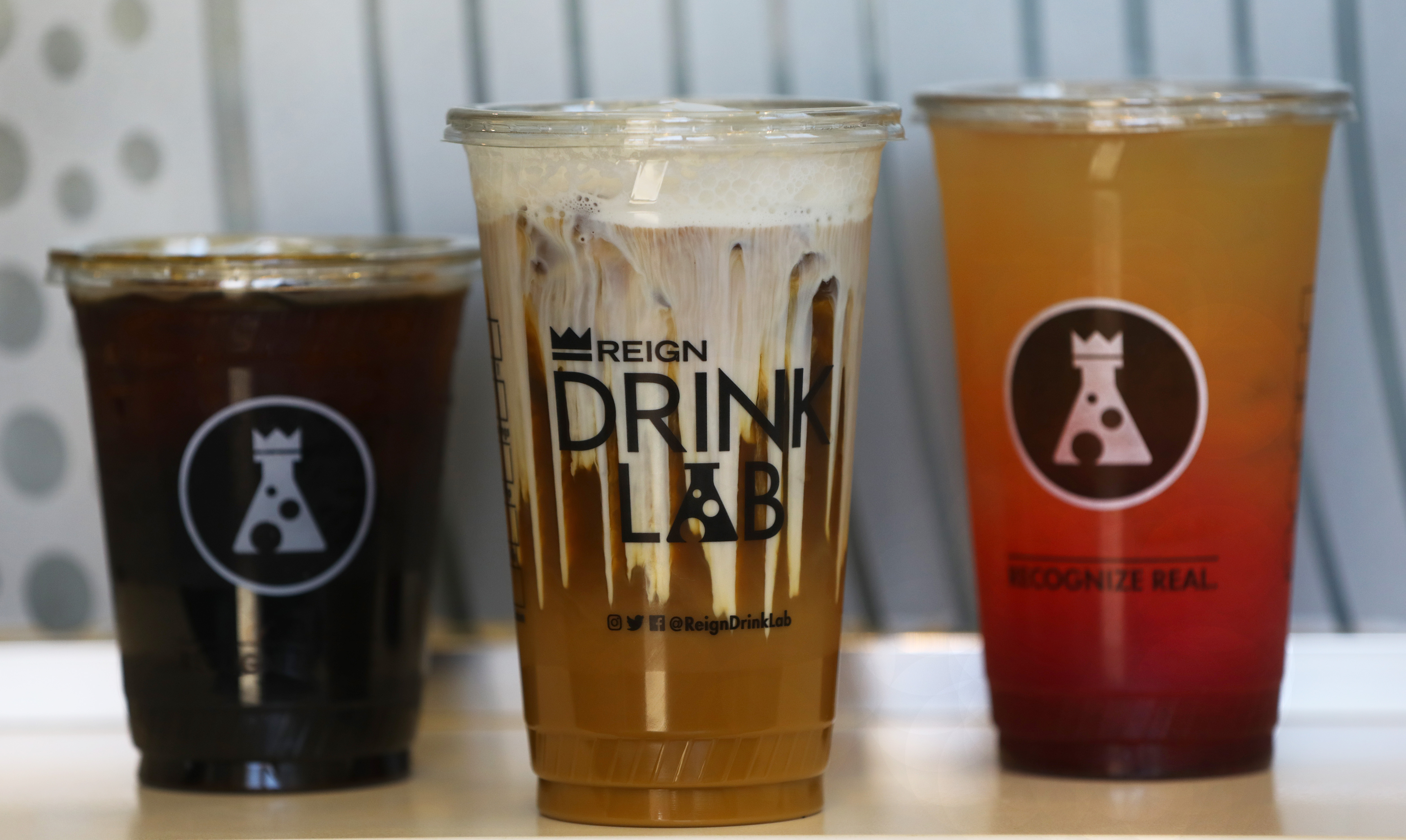 Drinks from Reign Drink Lab. From left: Vietnamese Cold Brew, Dark and Stormy, and Yuzu Dragon Fruit.