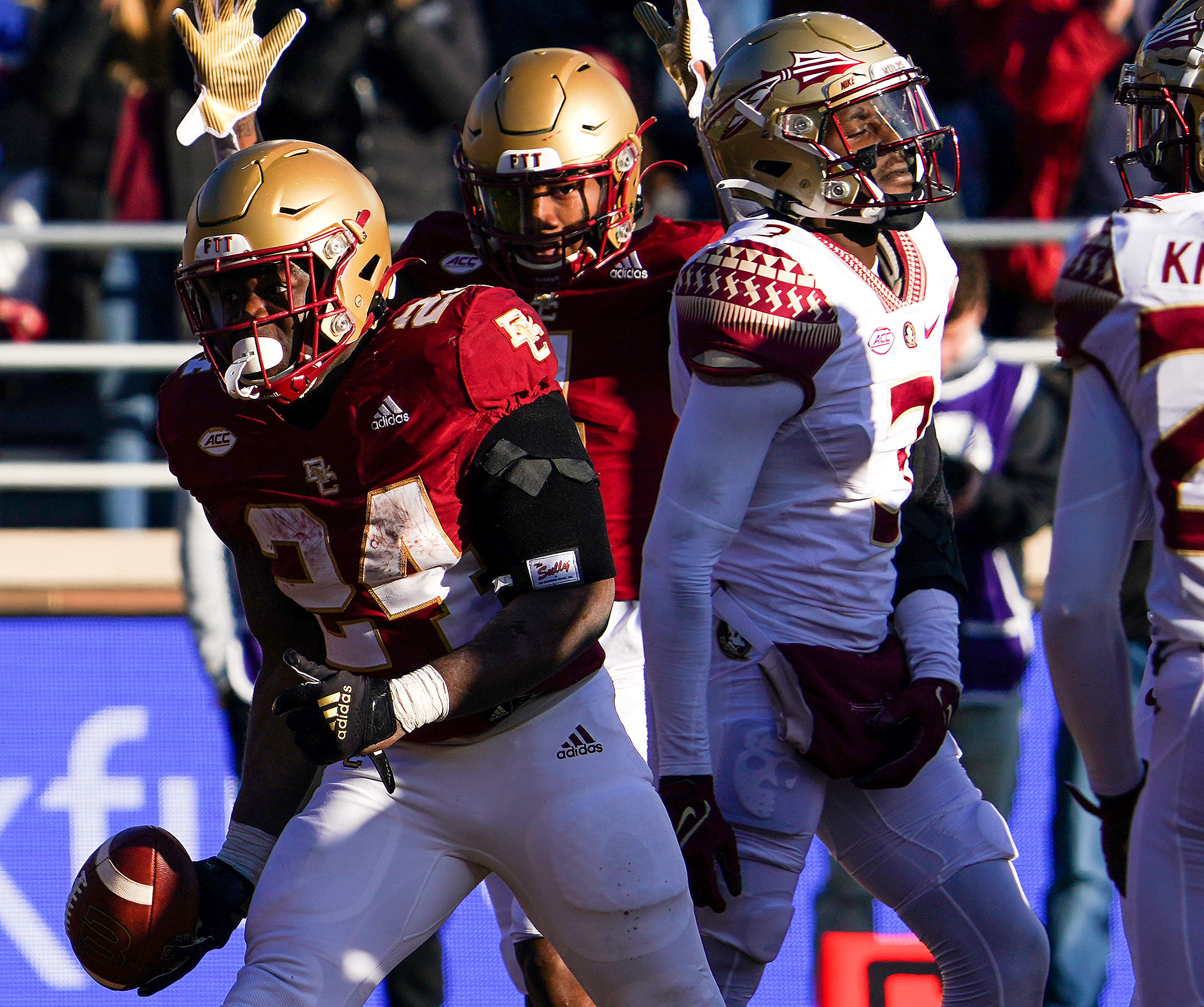 BC running back Pat Garwo is in the end zone with the Eagles' first touchdown scored early in the third quarter, which gave the Eagles the energy that was missing in the first half against Florida State.