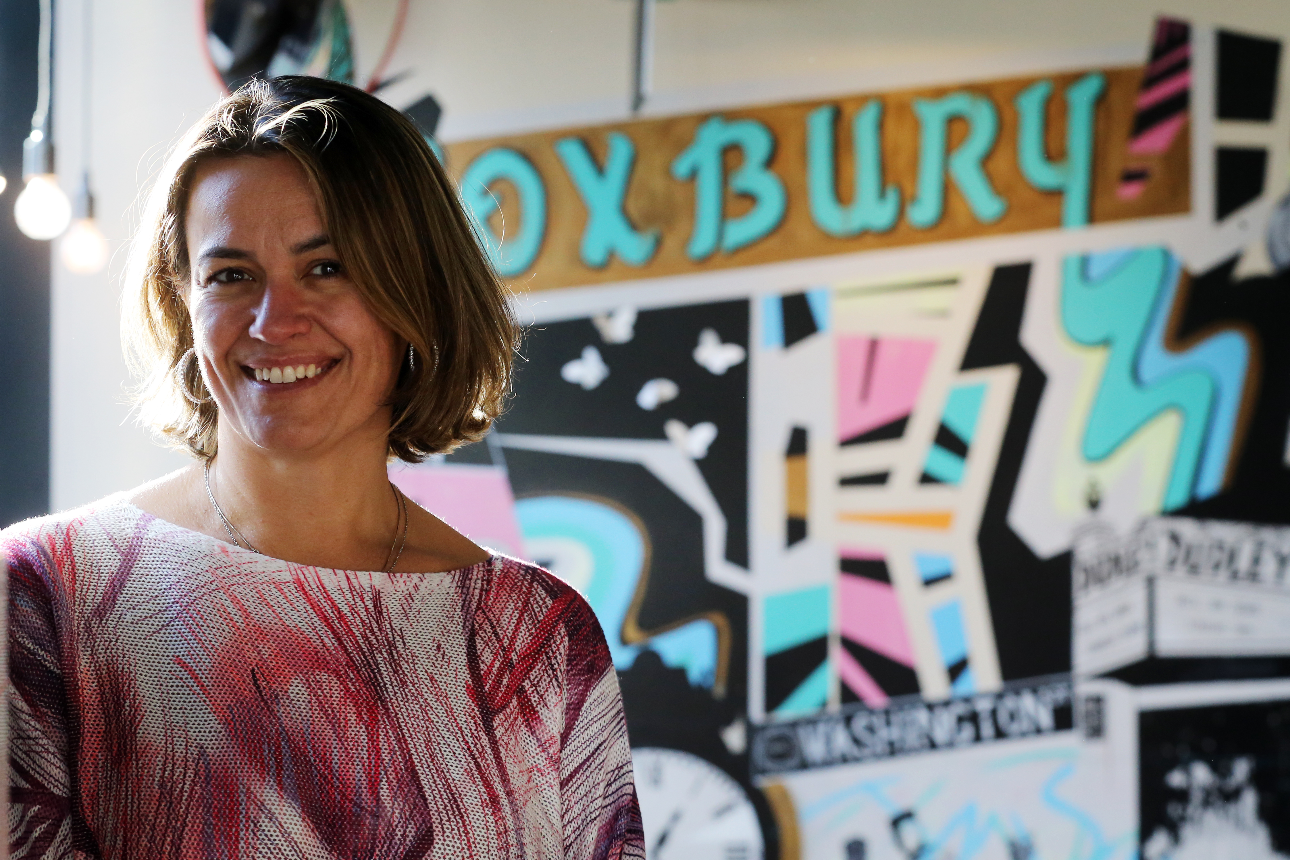 Mayoral candidate Annissa Essaibi George posed for a portrait at the Dudley Cafe in the Roxbury.