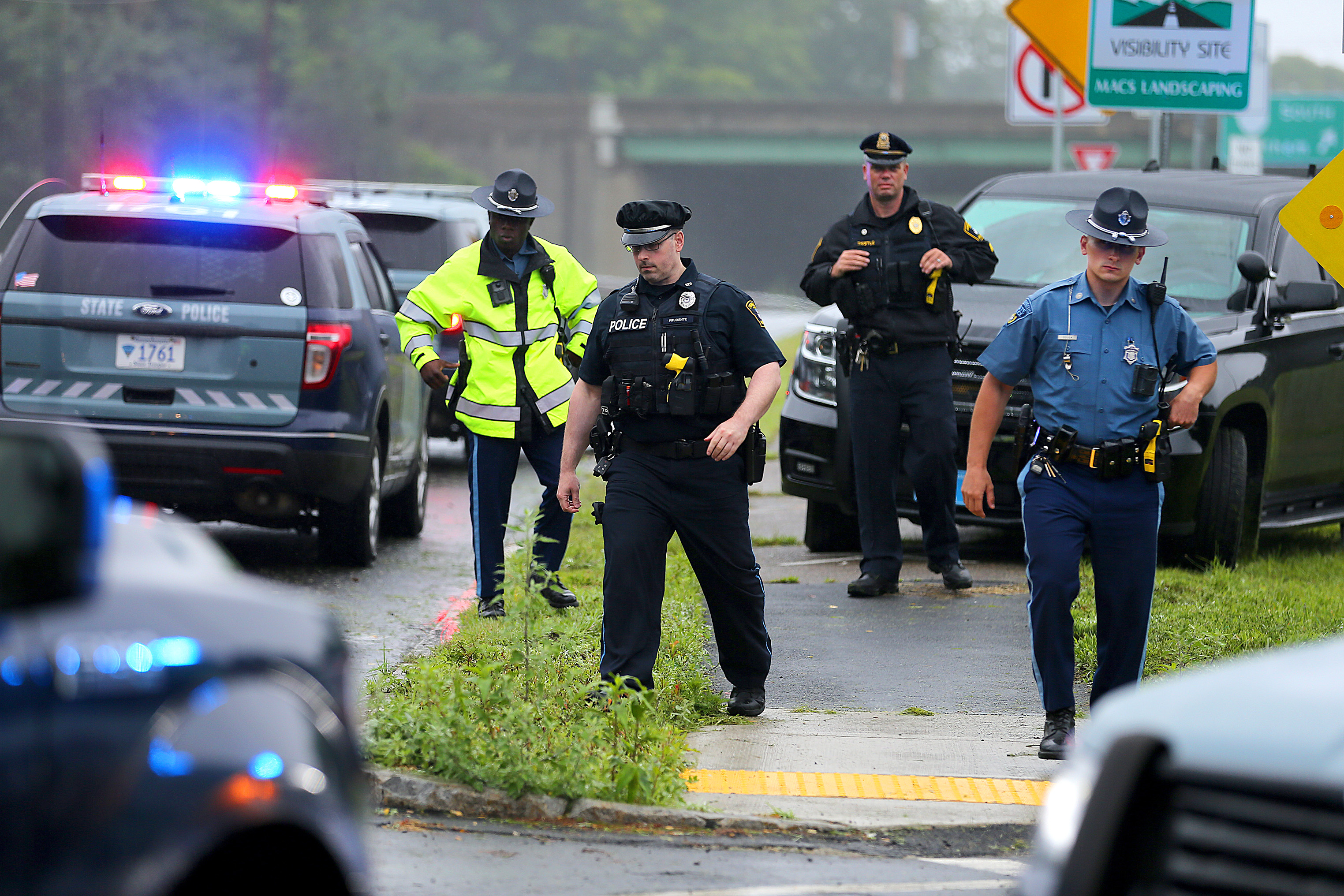 State Police and Stoneham Police set up a roadblock on Main Street.