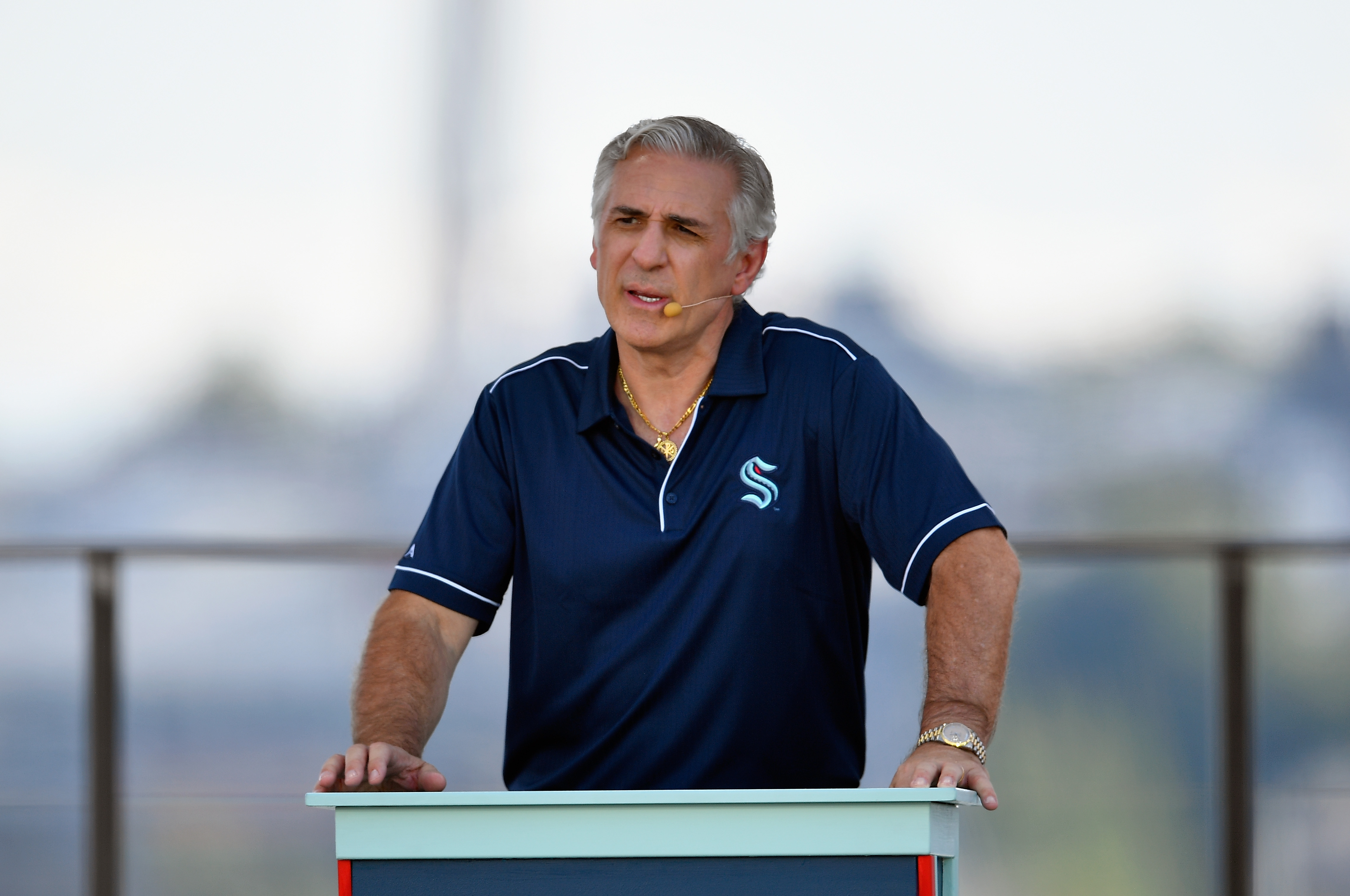 Kraken GM Ron Francis speaks during the expansion draft Wednesday in Seattle.