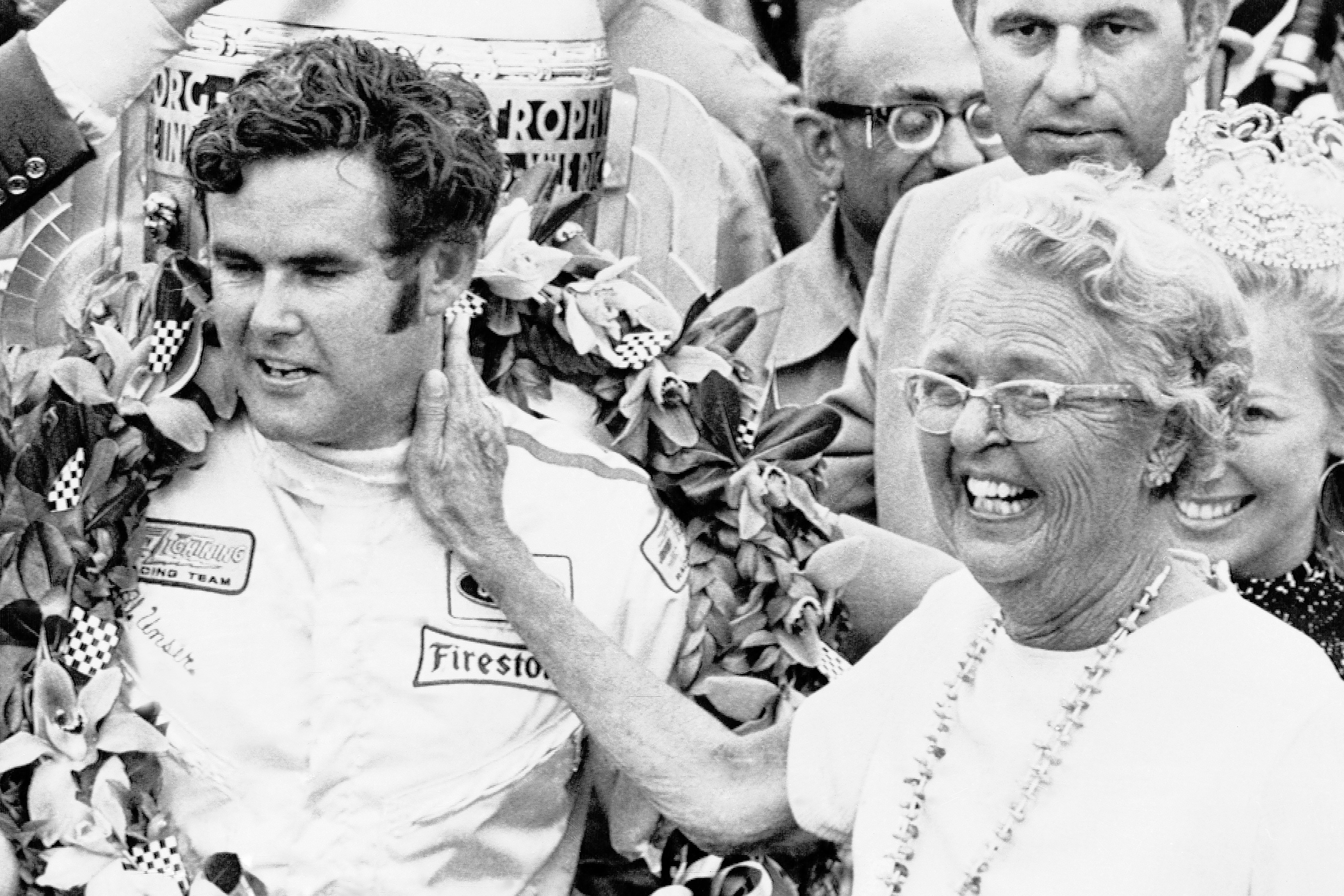 Al Unser was congratulated by his mother after winning the 1970 Indianapolis 500.