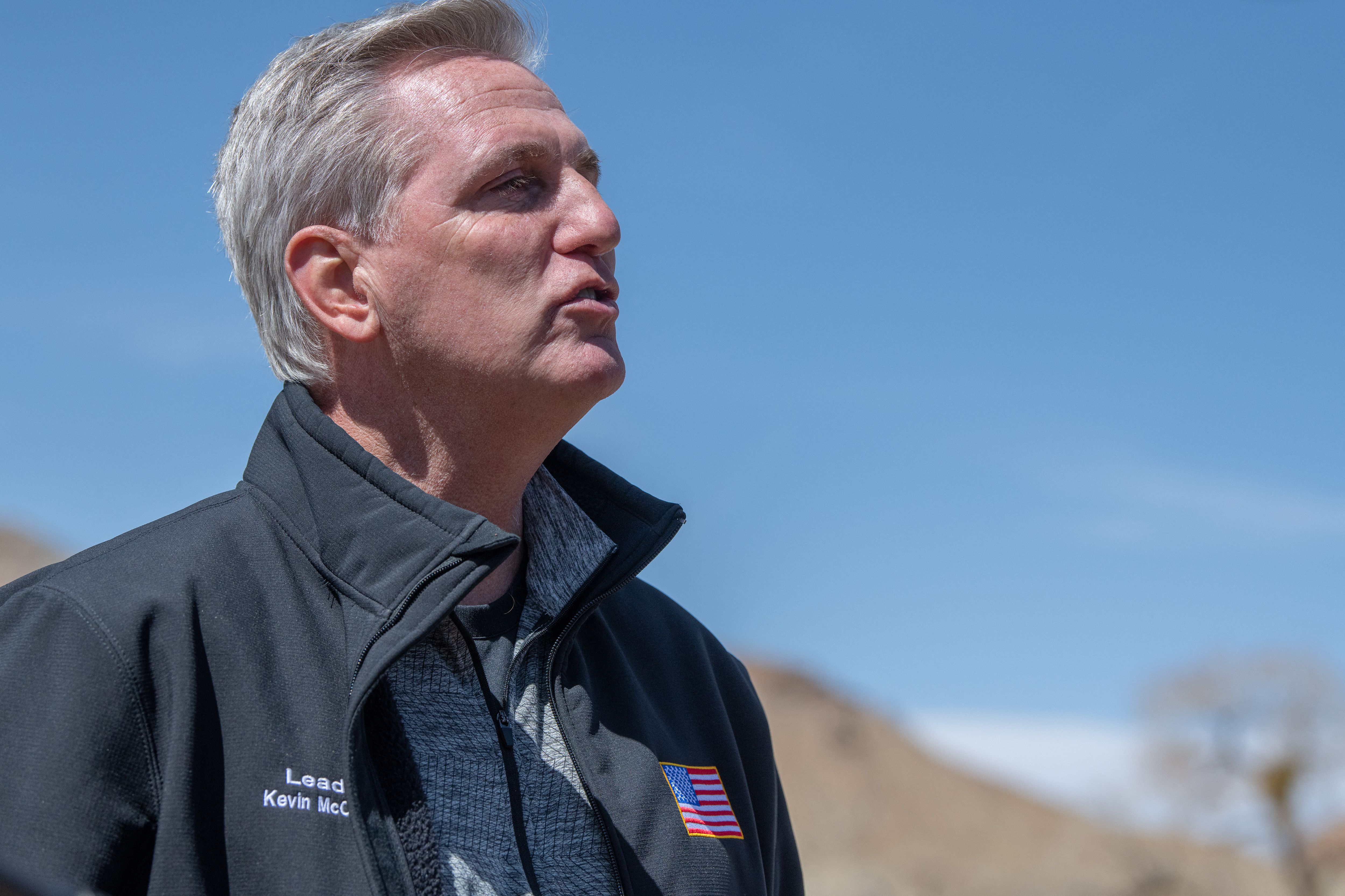 McCarthy addresses the media during a congressional border delegation visit to El Paso on March 15.