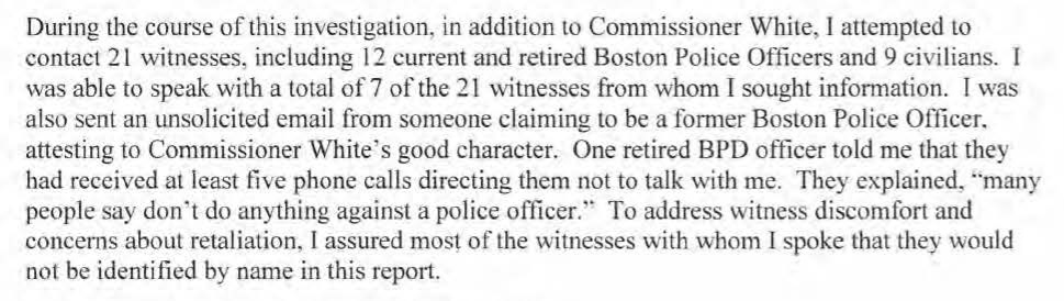 An independent investigator’s report on past allegations of domestic violence against Dennis White, who was named Boston Police Commissioner in February.