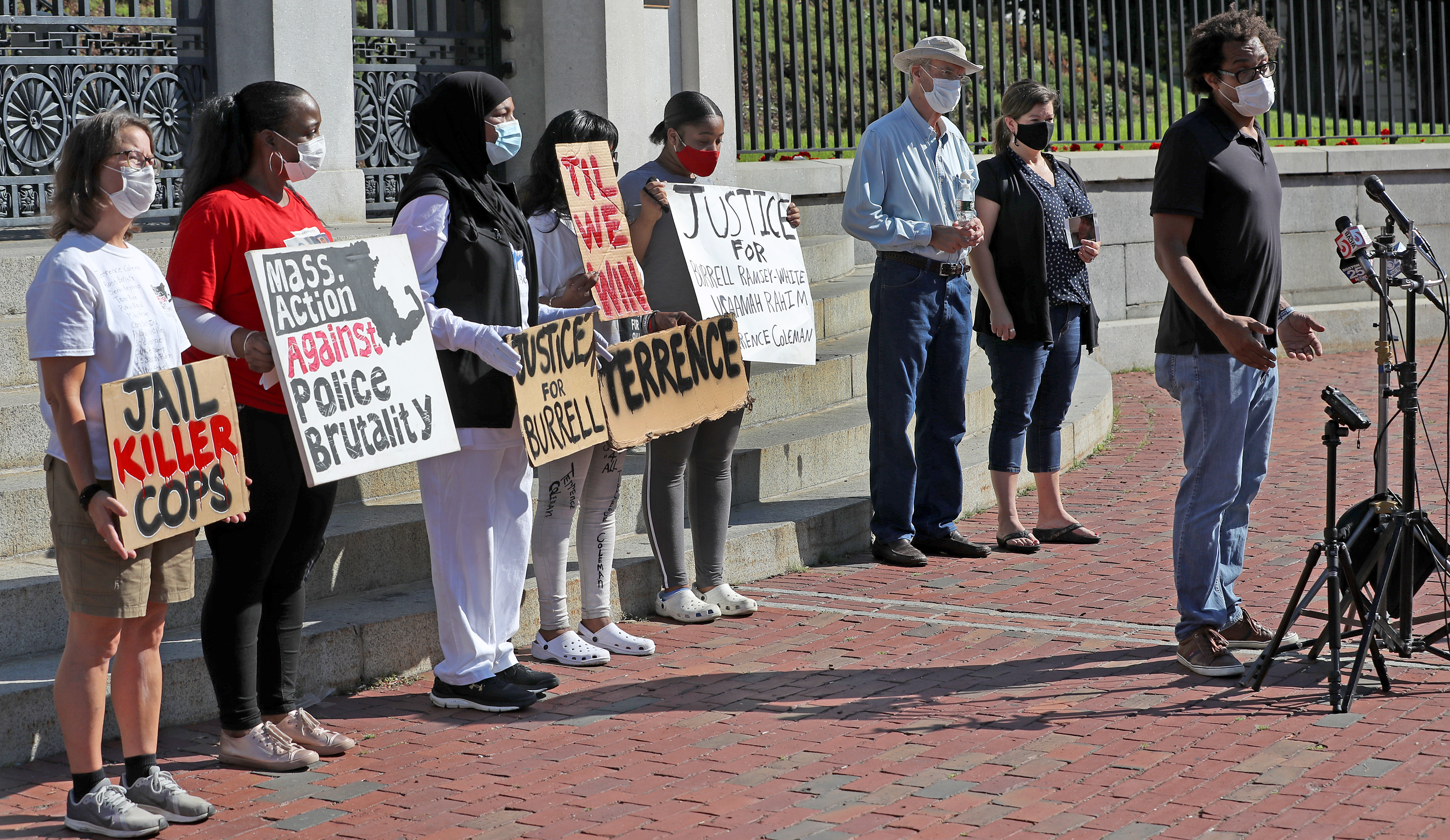 On the steps of the Massachusetts State House Friday morning, Mass Action Against Police Brutality and families of loved ones lost to police violence call for a solidarity march on Wednesday, Sept. 9 at 5 p.m.
