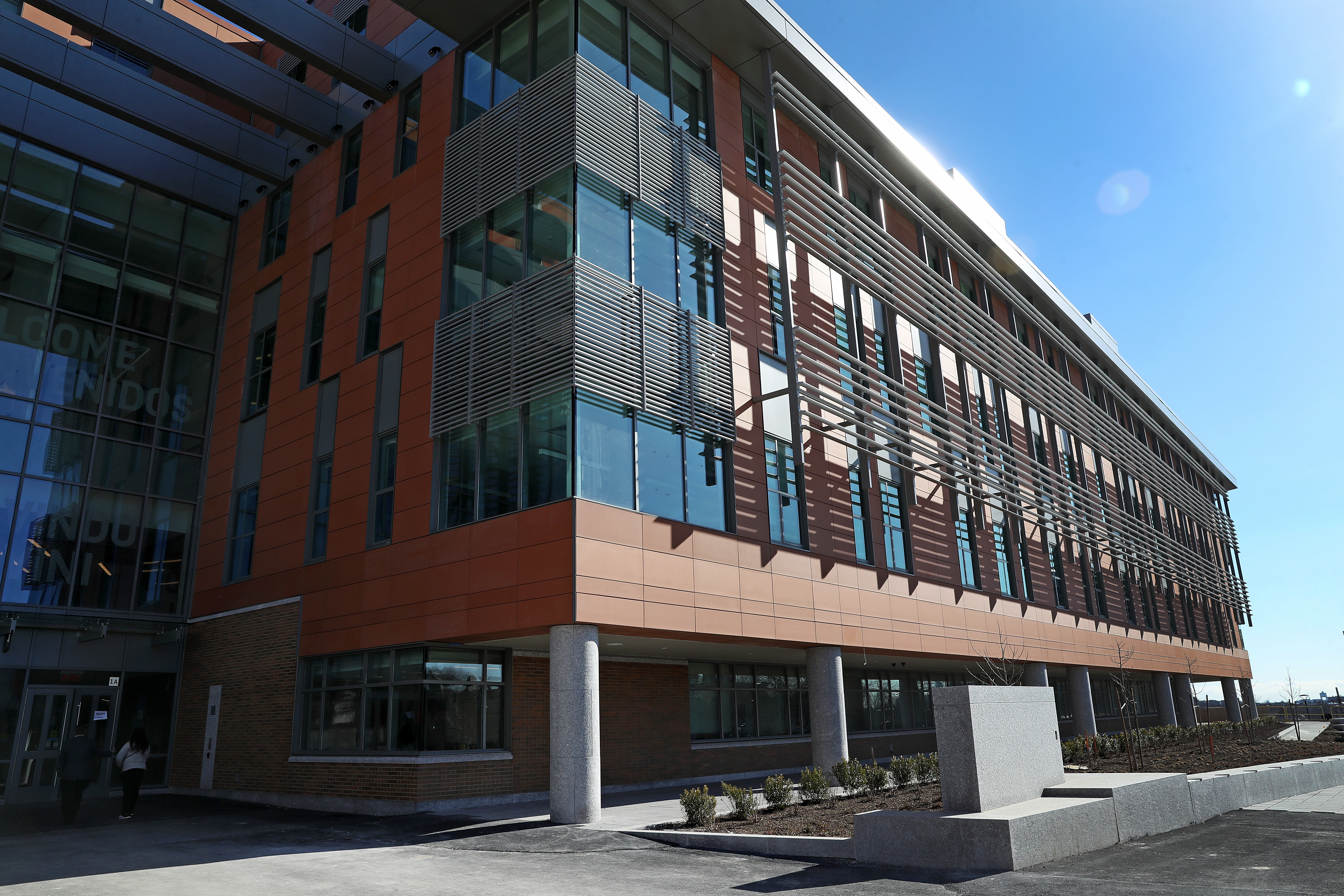 The exterior of Somerville's new high school, built on the Highland Avenue site of the former school.