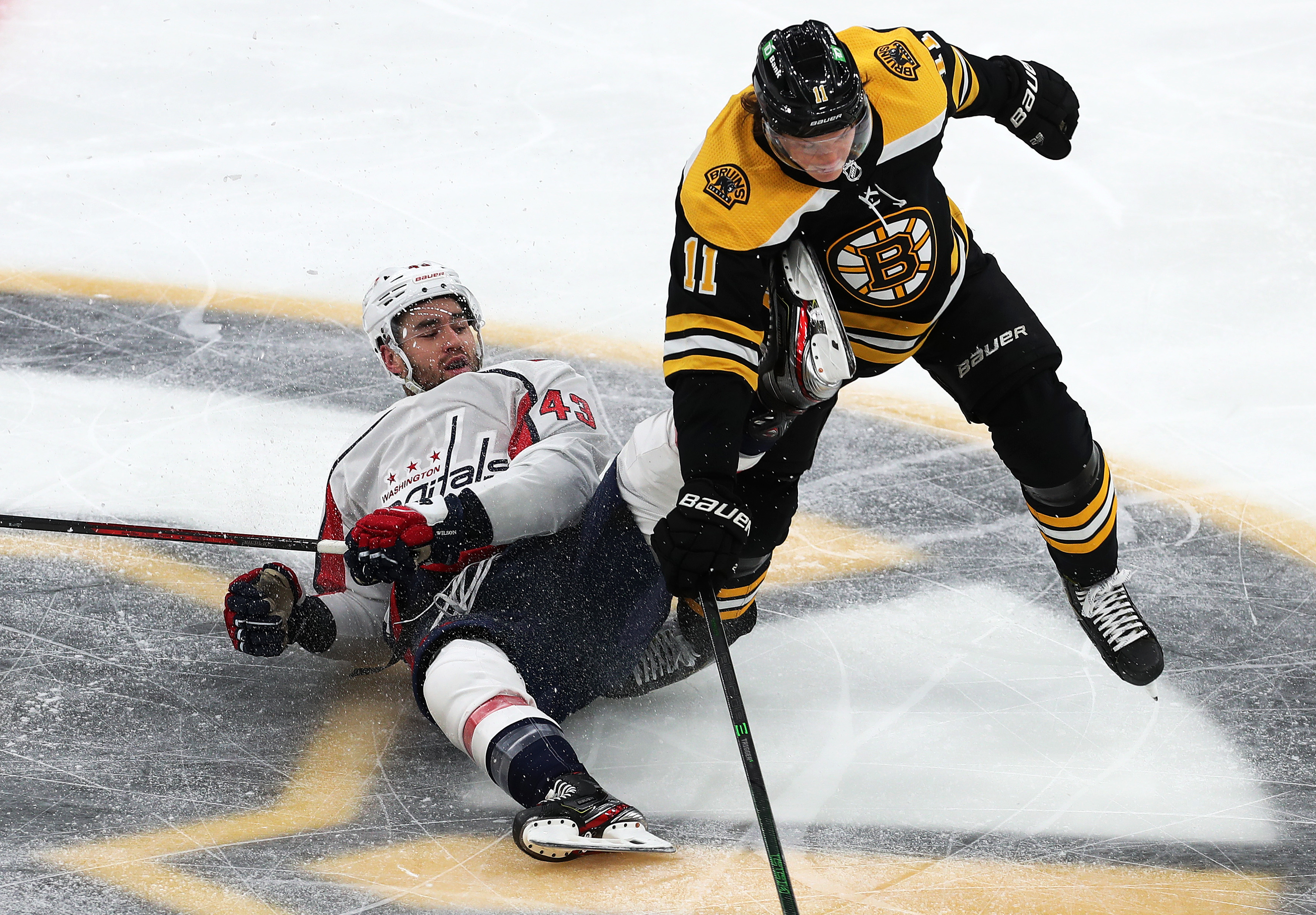 Trent Frederic and the Bruins will try to get the better of the Capitals and Tom Wilson during their first-round Stanley Cup playoff series,