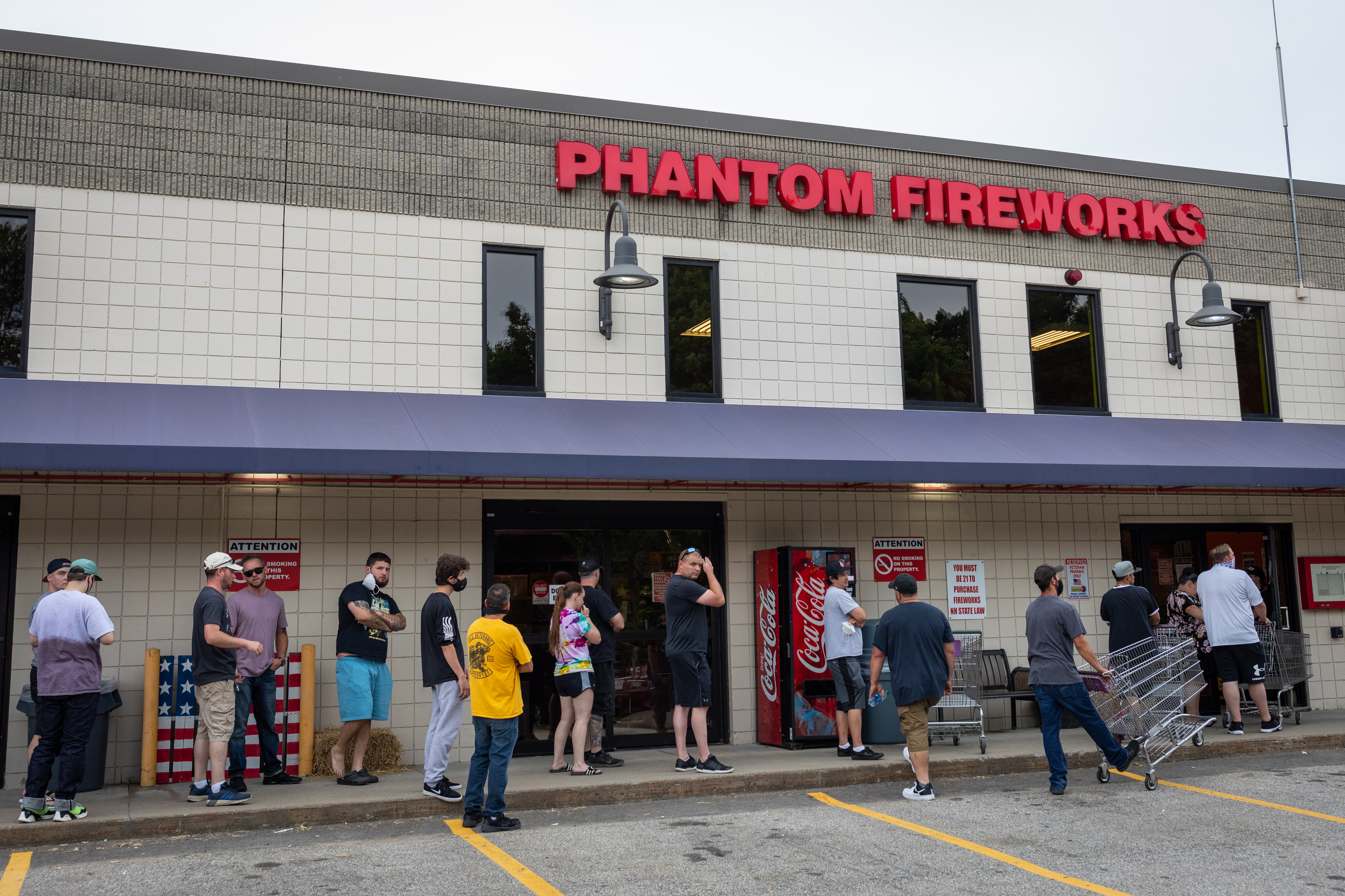 A long line formed outside Phantom Fireworks in Londonderry, N.H. on Sunday.