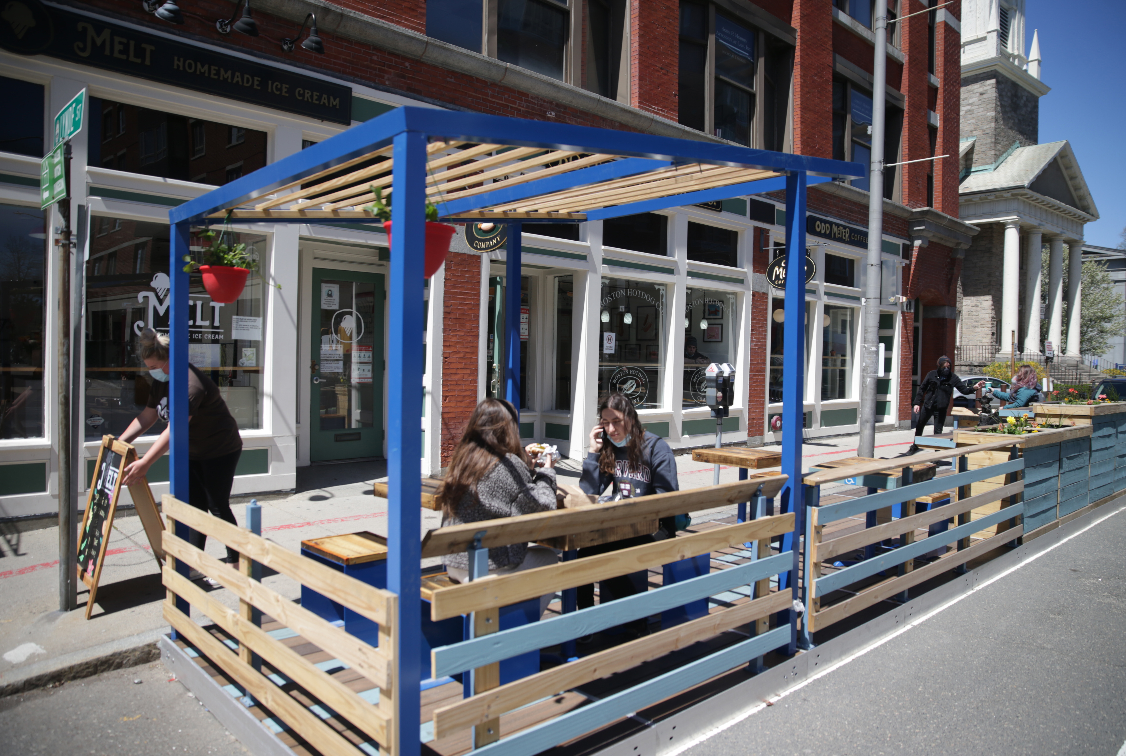 The city of Salem put in parklets used by patrons of Odd Meter Coffee Co., Koto Grill & Sushi, and other businesses along Washington Street.